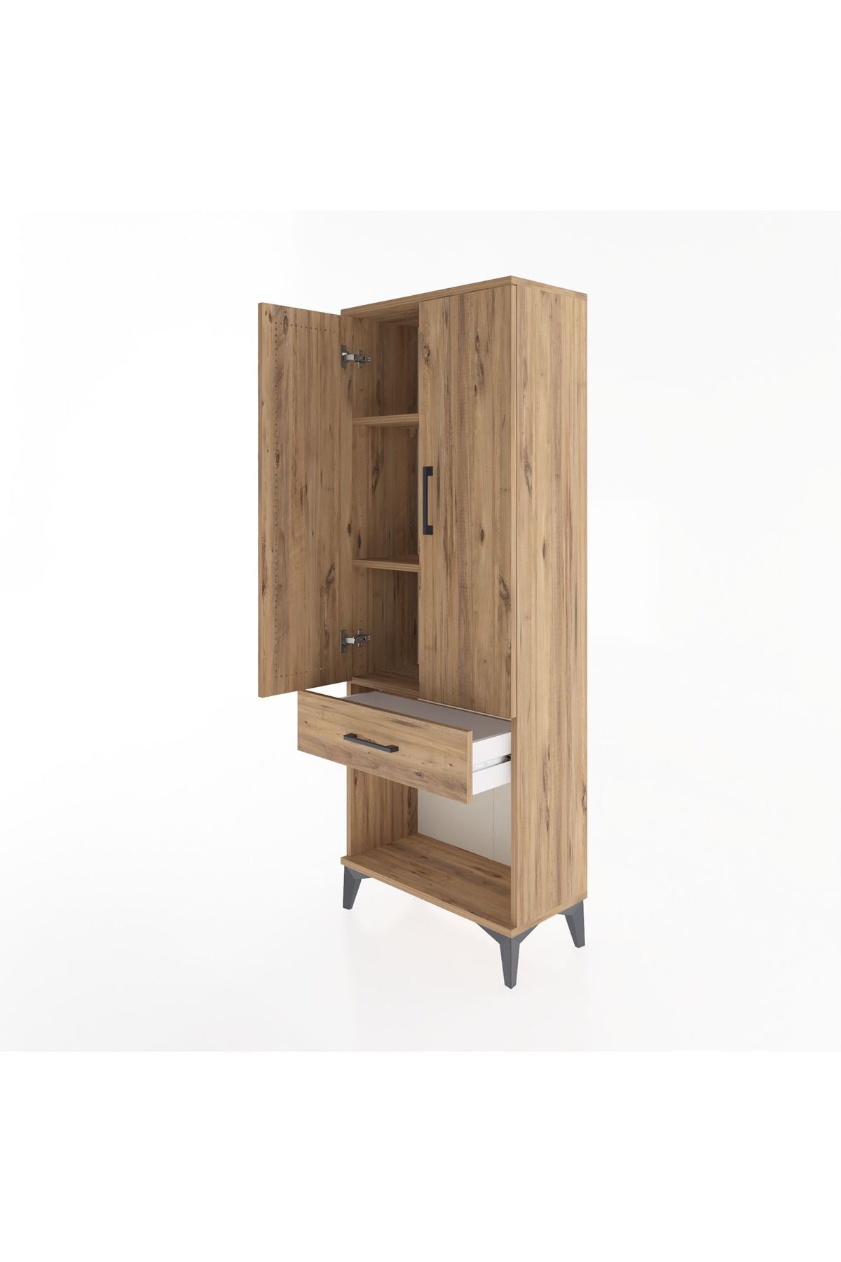 Arges Dolap 3 Raflı Tek Çekmeceli 2 Kapaklı 60x30x163 Çam-Çam