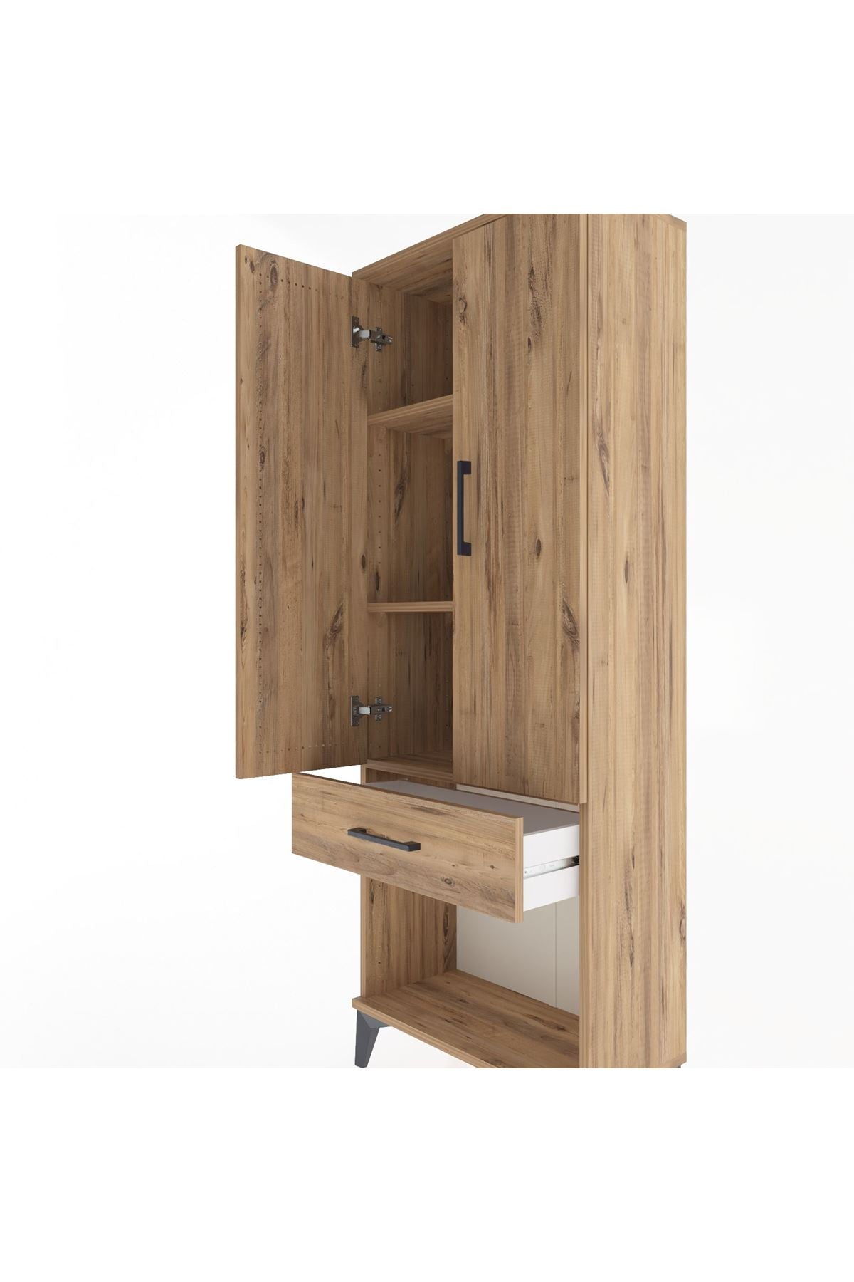 Arges Dolap 3 Raflı Tek Çekmeceli 2 Kapaklı 60x30x163 Çam-Çam