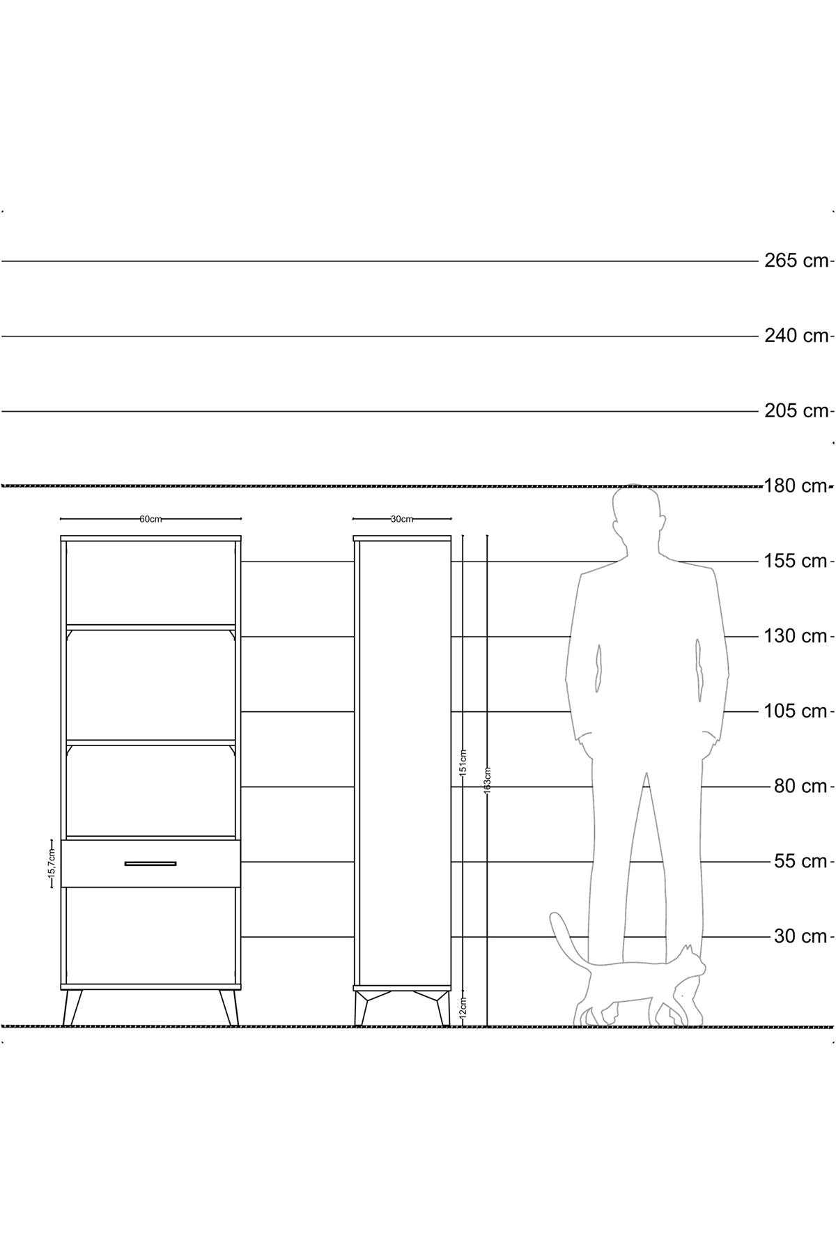 Arges Dolap 3 Raflı Tek Çekmeceli 60x30x163 Çam-Antrasit
