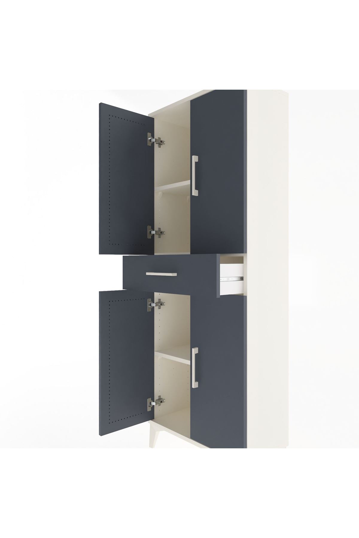 Arges Dolap 3 Raflı Tek Çekmeceli 4 Kapaklı 60x30x163 Aytaşı-Antrasit