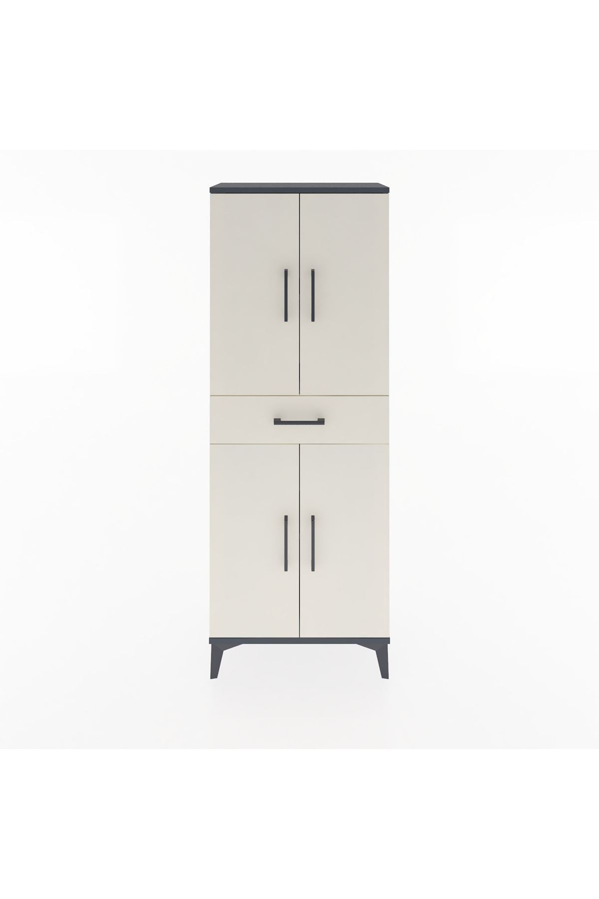 Arges Dolap 3 Raflı Tek Çekmeceli 4 Kapaklı 60x30x163 Antrasit-Aytaşı