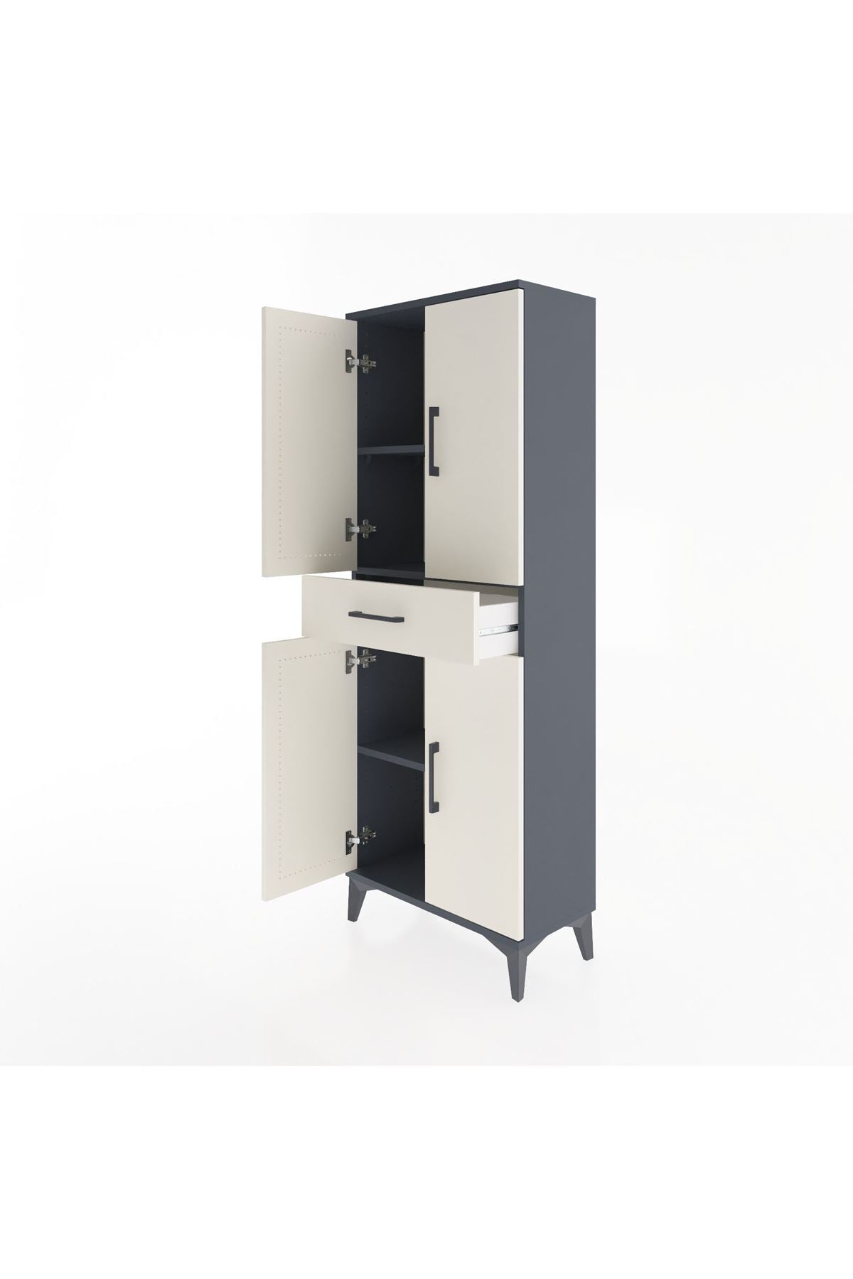 Arges Dolap 3 Raflı Tek Çekmeceli 4 Kapaklı 60x30x163 Antrasit-Aytaşı