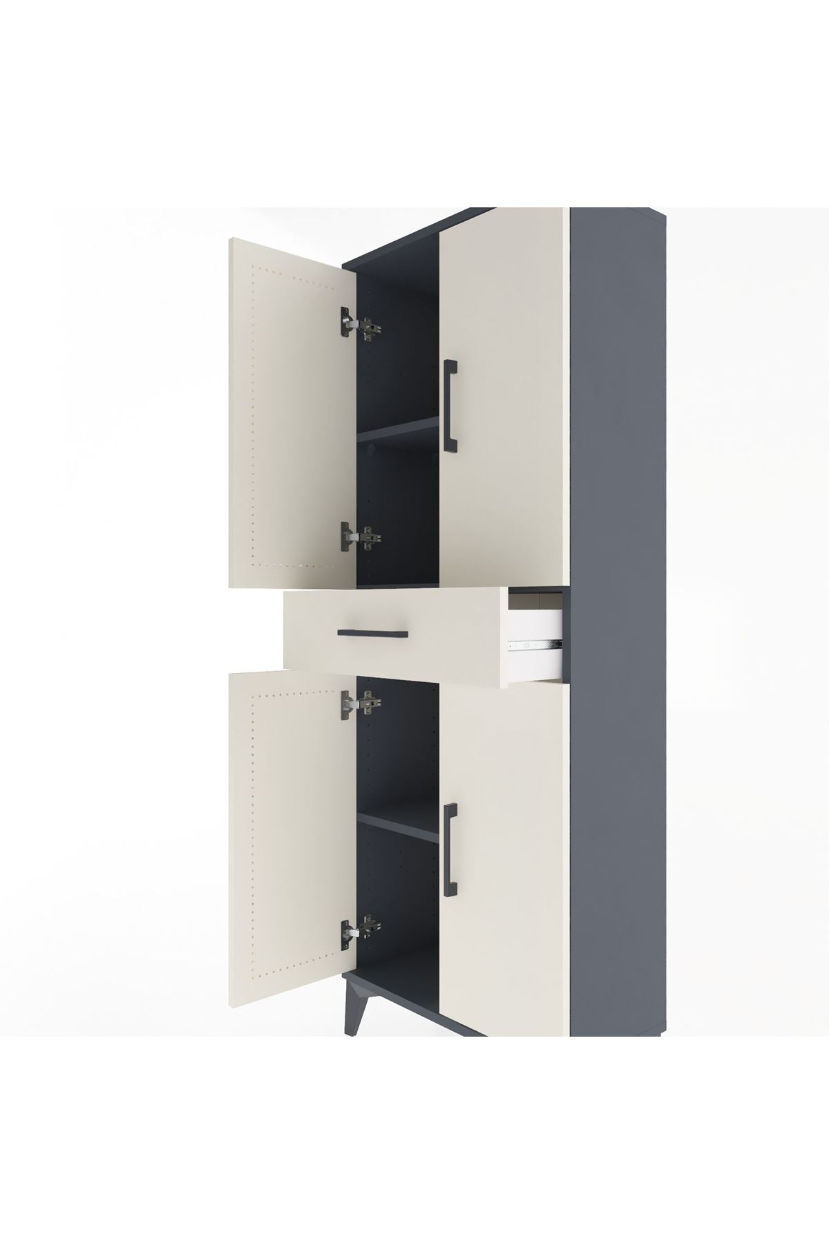 Arges Dolap 3 Raflı Tek Çekmeceli 4 Kapaklı 60x30x163 Antrasit-Aytaşı