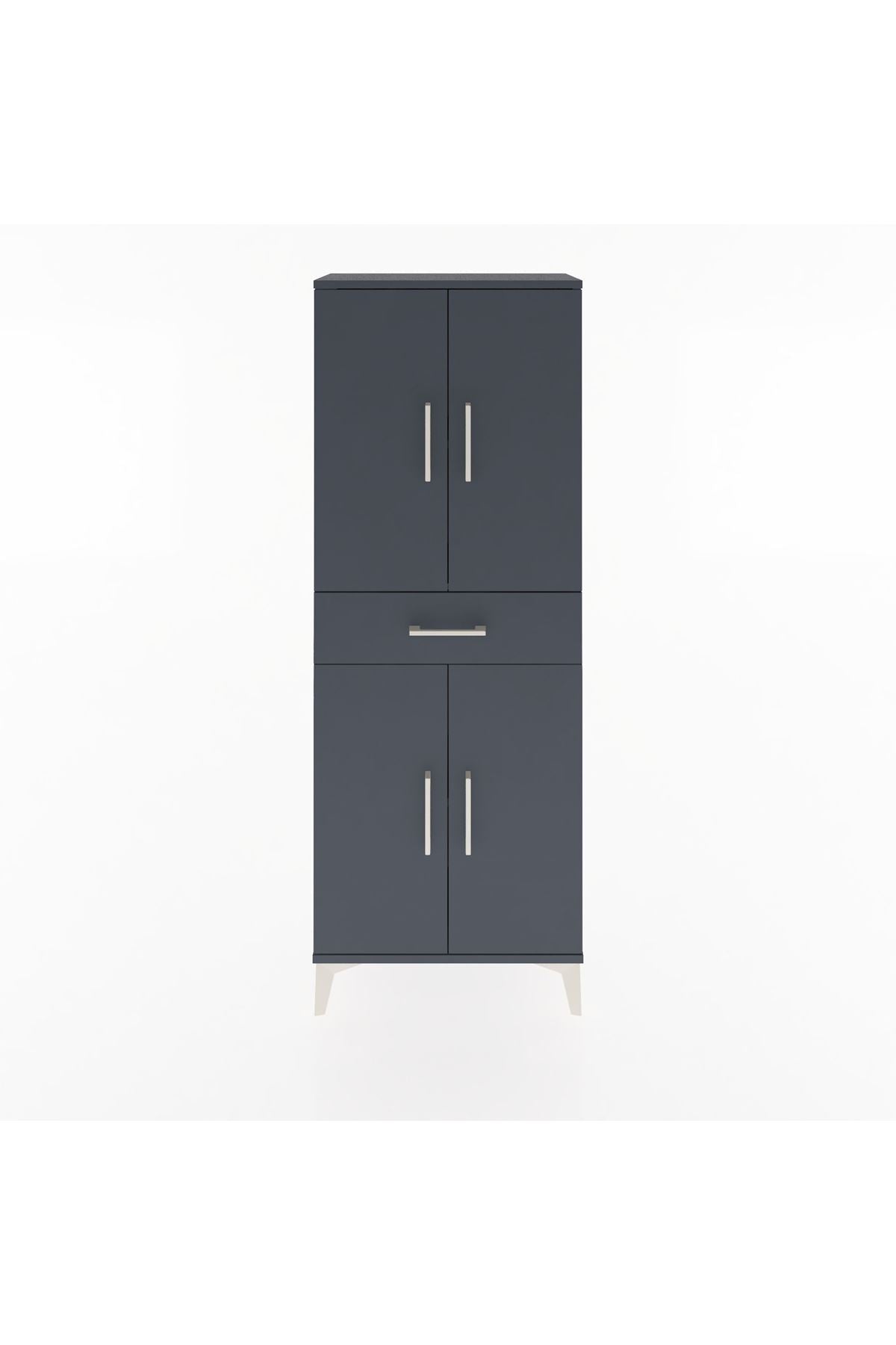 Arges Dolap 3 Raflı Tek Çekmeceli 4 Kapaklı 60x30x163 Antrasit-Antrasit