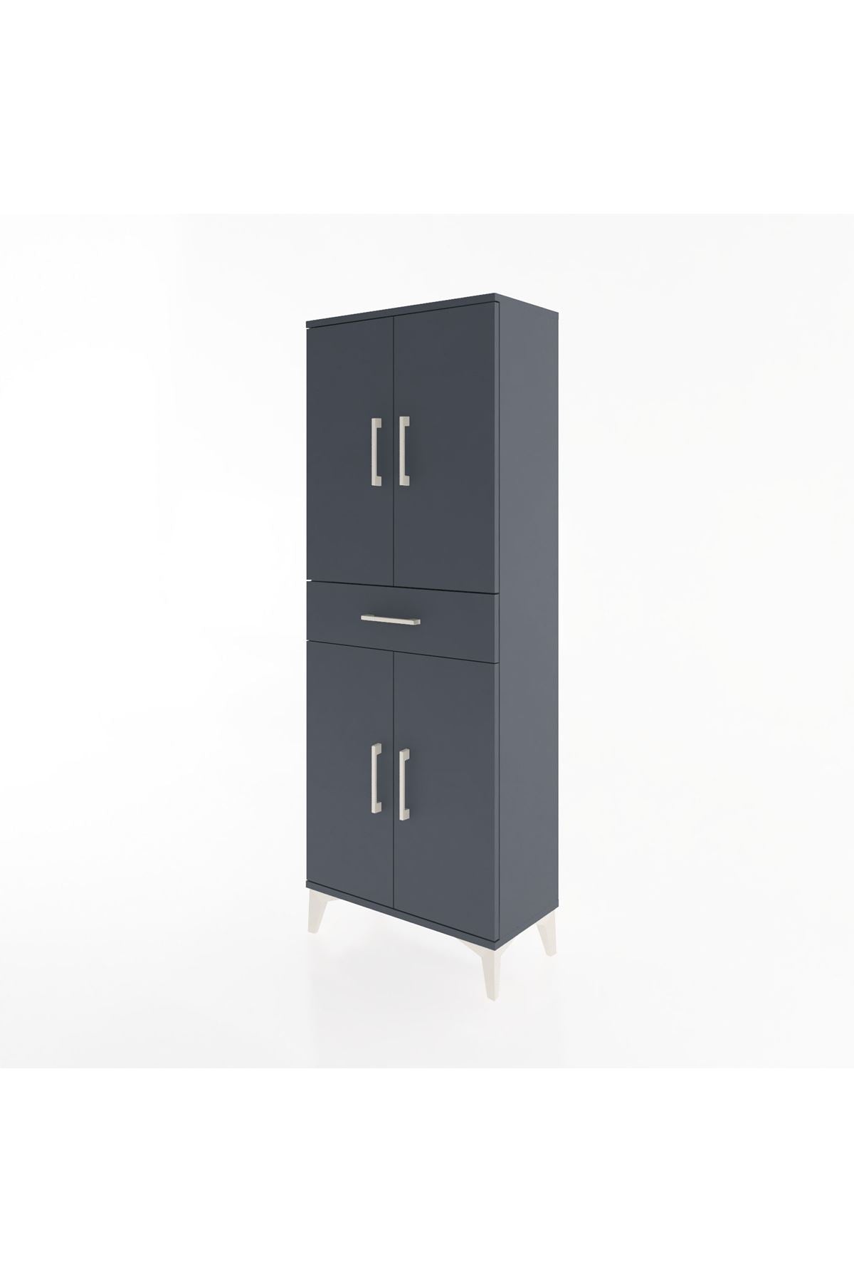Arges Dolap 3 Raflı Tek Çekmeceli 4 Kapaklı 60x30x163 Antrasit-Antrasit