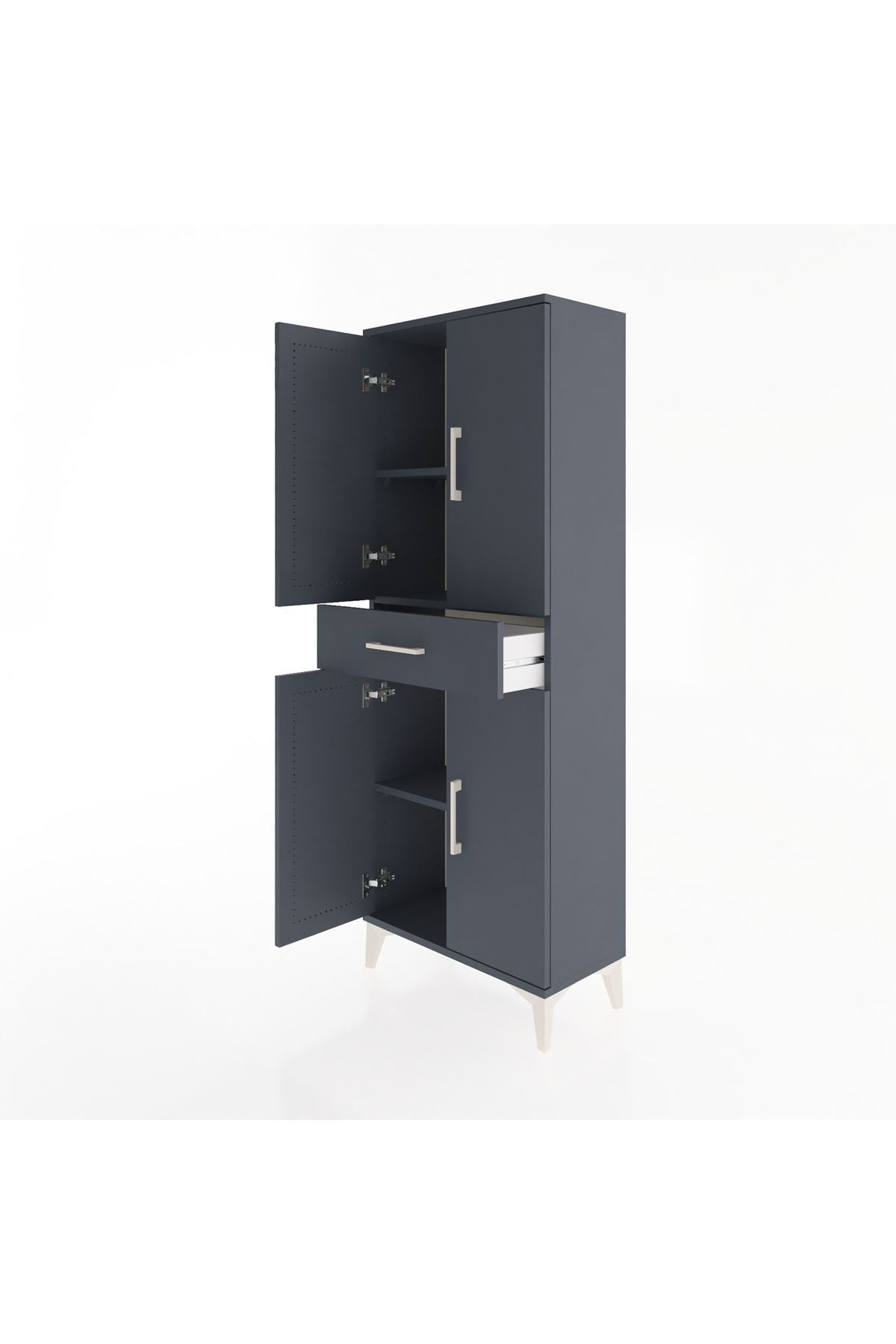 Arges Dolap 3 Raflı Tek Çekmeceli 4 Kapaklı 60x30x163 Antrasit-Antrasit