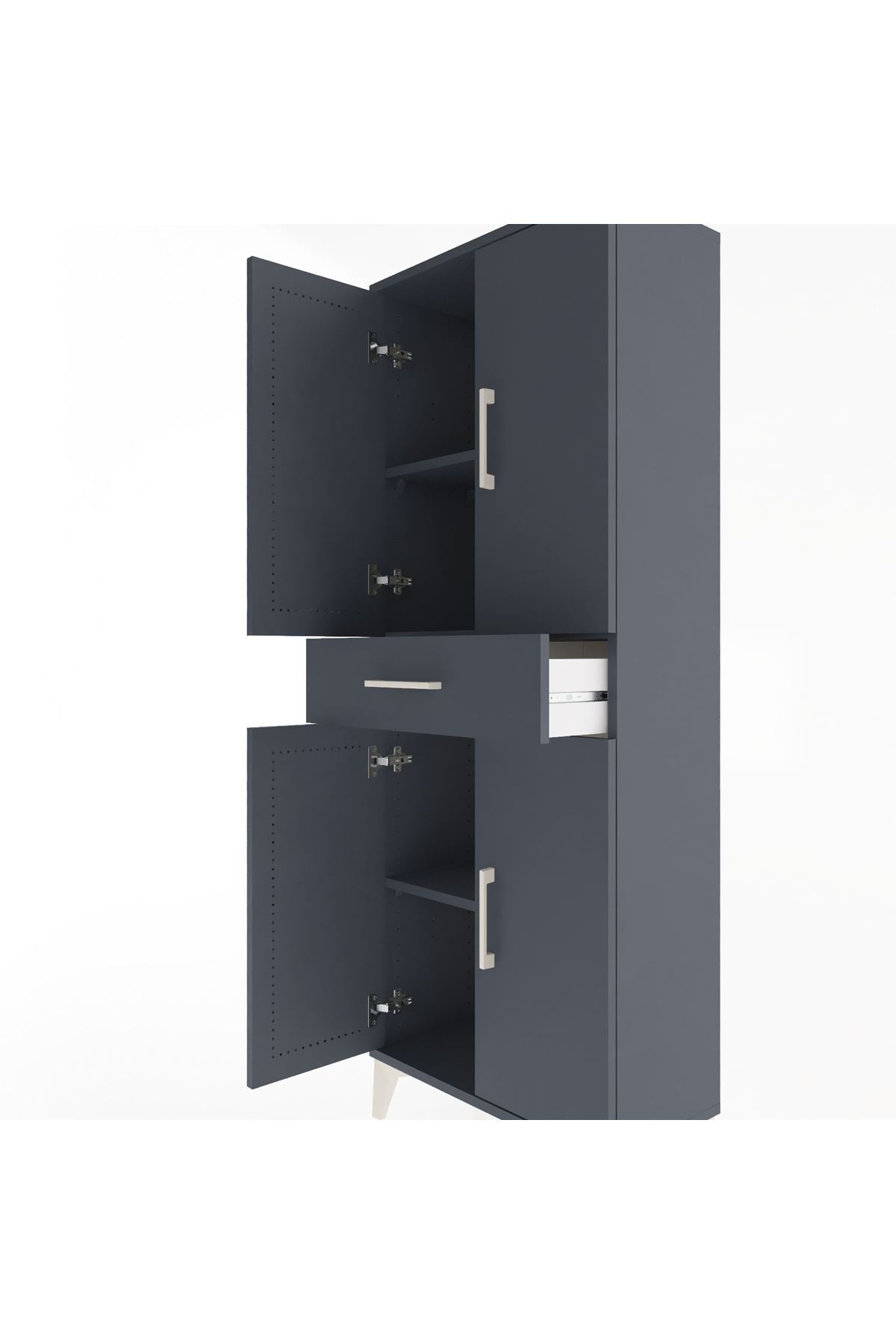 Arges Dolap 3 Raflı Tek Çekmeceli 4 Kapaklı 60x30x163 Antrasit-Antrasit