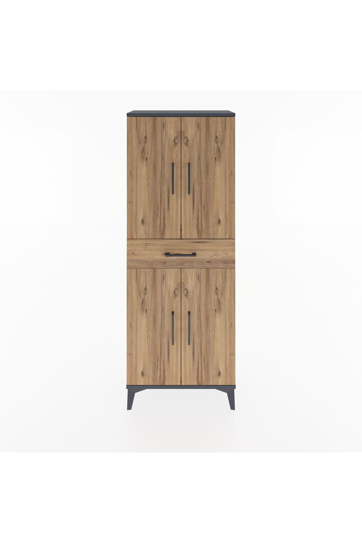 Arges Dolap 3 Raflı Tek Çekmeceli 4 Kapaklı 60x30x163 Antrasit-Çam