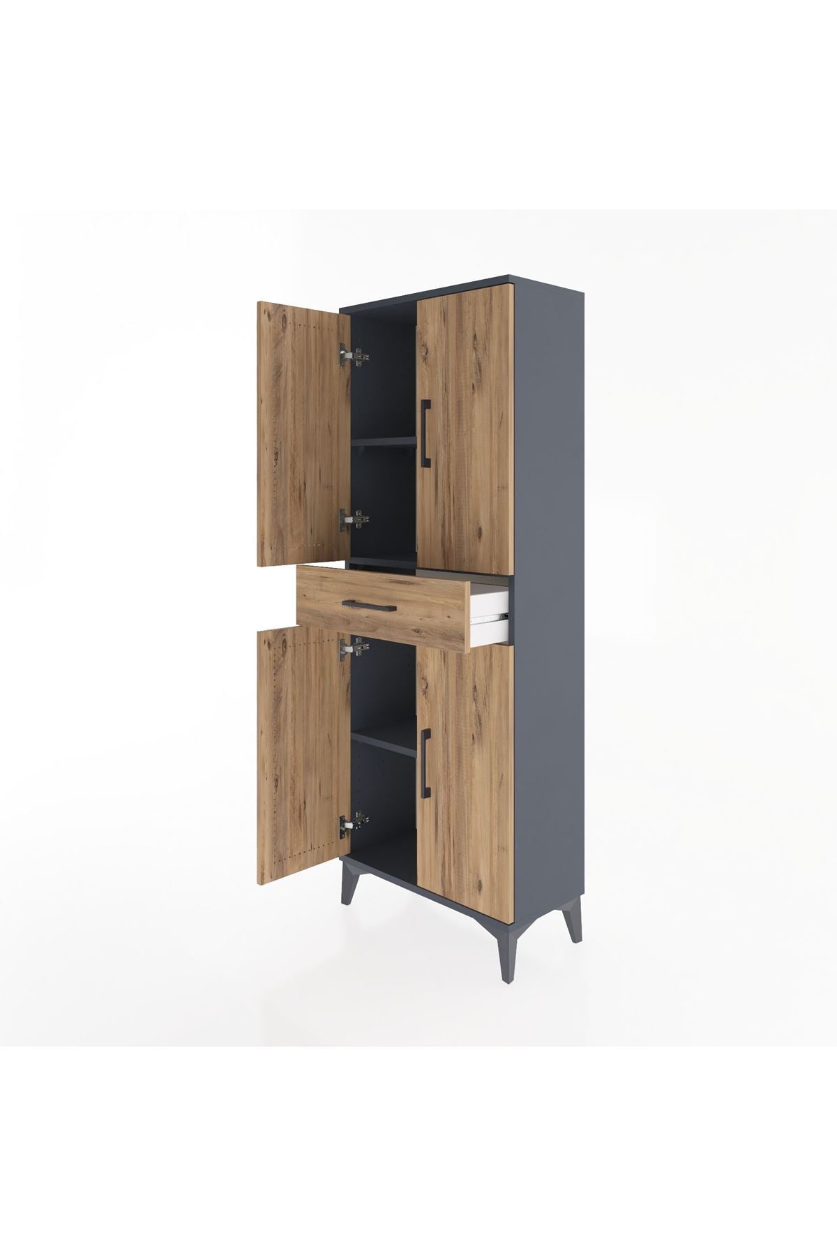 Arges Dolap 3 Raflı Tek Çekmeceli 4 Kapaklı 60x30x163 Antrasit-Çam