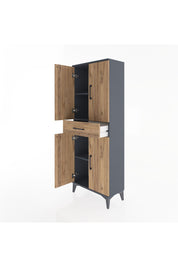 Arges Dolap 3 Raflı Tek Çekmeceli 4 Kapaklı 60x30x163 Antrasit-Çam