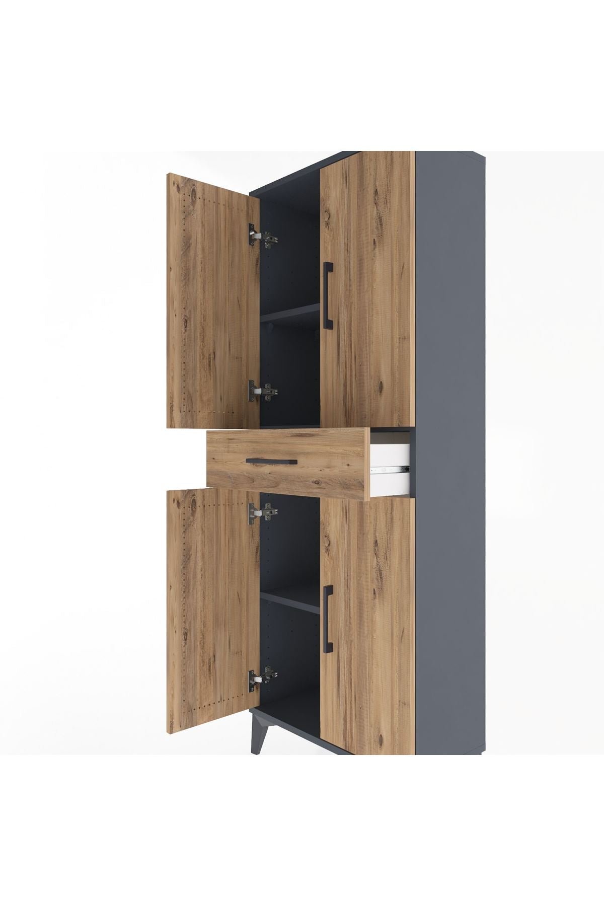 Arges Dolap 3 Raflı Tek Çekmeceli 4 Kapaklı 60x30x163 Antrasit-Çam