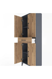 Arges Dolap 3 Raflı Tek Çekmeceli 4 Kapaklı 60x30x163 Antrasit-Çam