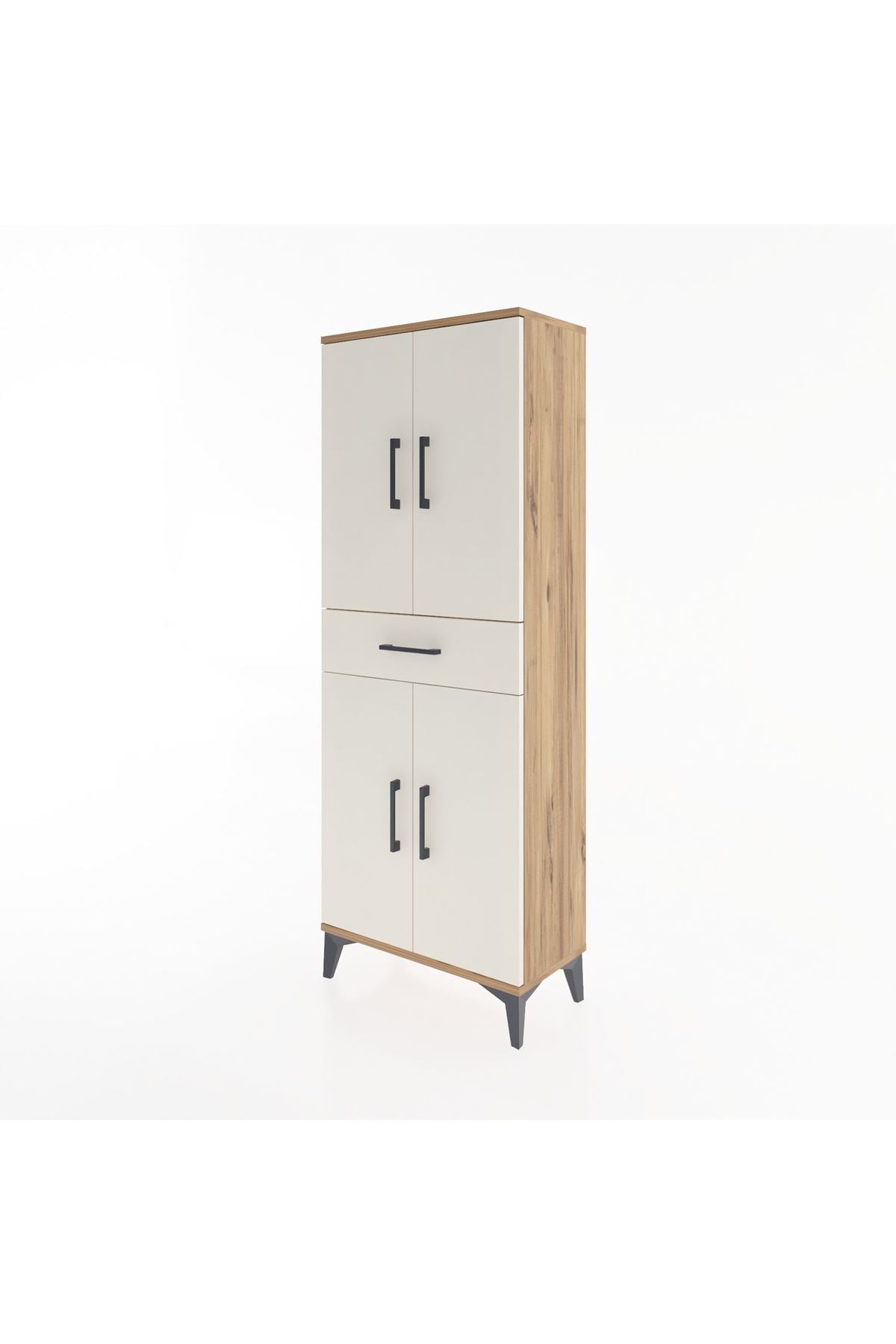 Arges Dolap 3 Raflı Tek Çekmeceli 4 Kapaklı 60x30x163 Çam-Aytaşı