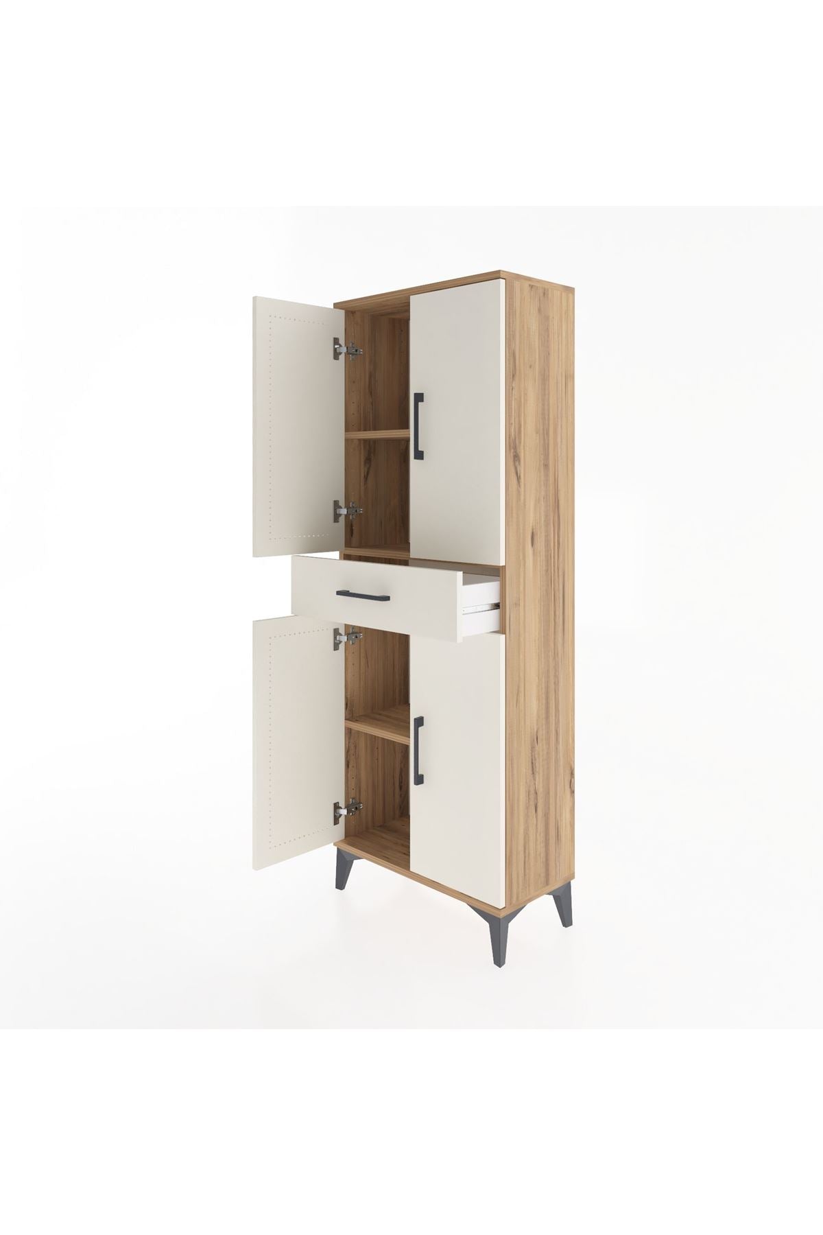 Arges Dolap 3 Raflı Tek Çekmeceli 4 Kapaklı 60x30x163 Çam-Aytaşı
