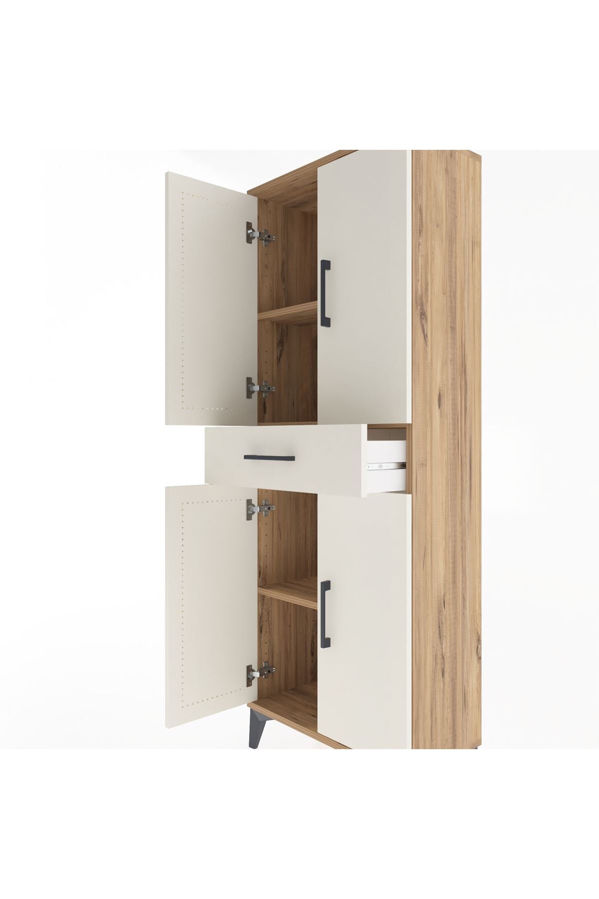 Arges Dolap 3 Raflı Tek Çekmeceli 4 Kapaklı 60x30x163 Çam-Aytaşı