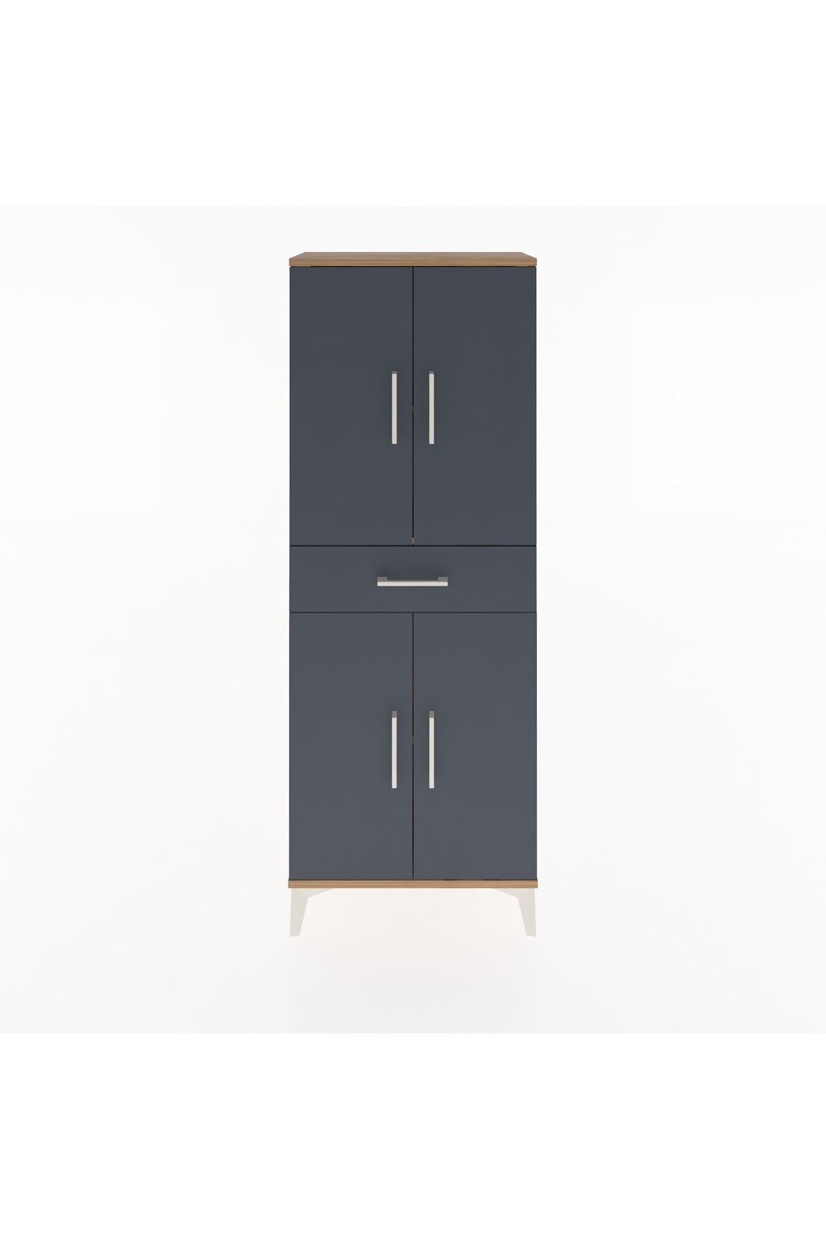 Arges Dolap 3 Raflı Tek Çekmeceli 4 Kapaklı 60x30x163 Çam-Antrasit