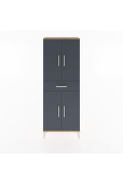 Arges Dolap 3 Raflı Tek Çekmeceli 4 Kapaklı 60x30x163 Çam-Antrasit