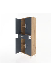 Arges Dolap 3 Raflı Tek Çekmeceli 4 Kapaklı 60x30x163 Çam-Antrasit