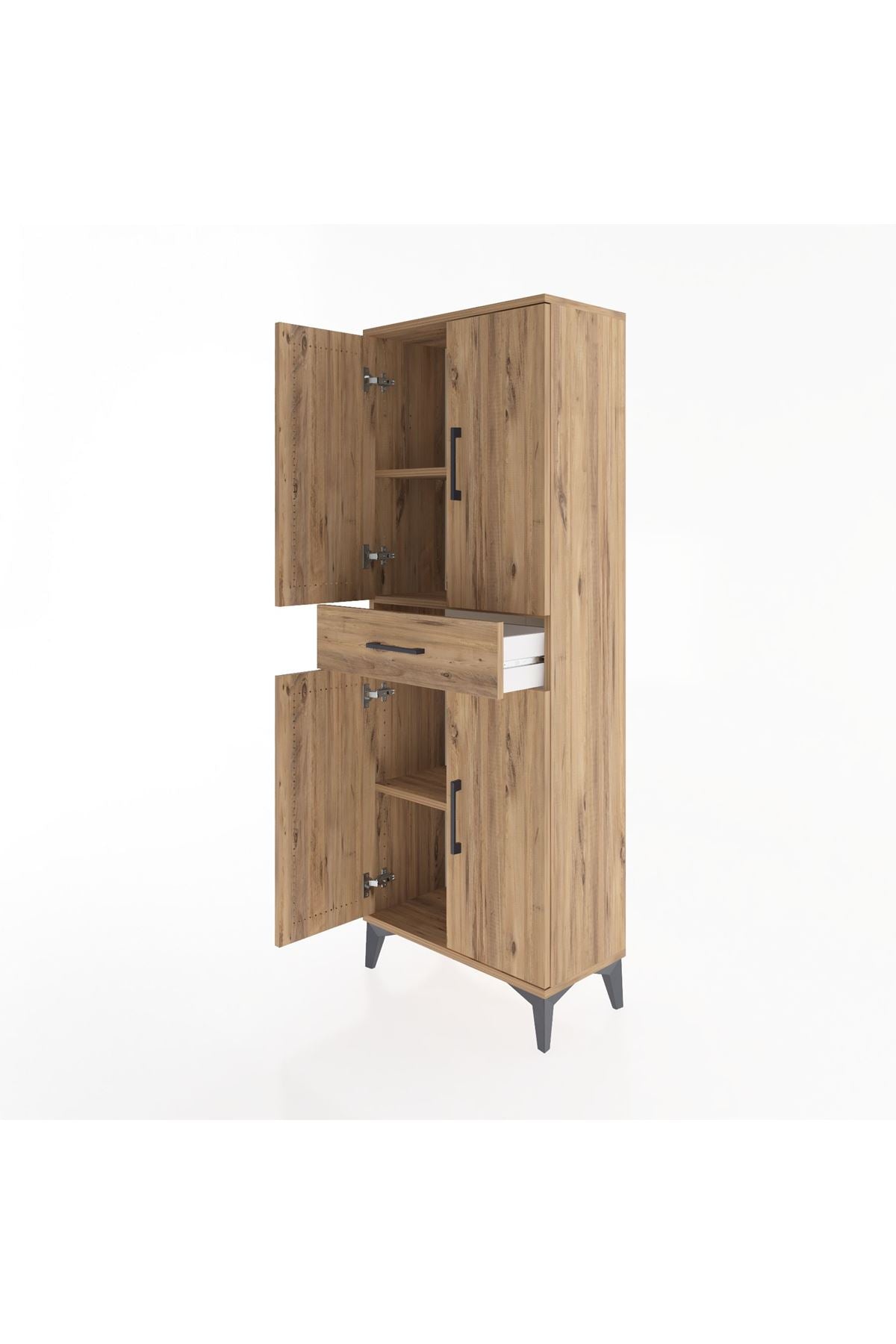 Arges Dolap 3 Raflı Tek Çekmeceli 4 Kapaklı 60x30x163 Çam-Çam