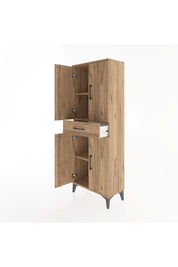 Arges Dolap 3 Raflı Tek Çekmeceli 4 Kapaklı 60x30x163 Çam-Çam