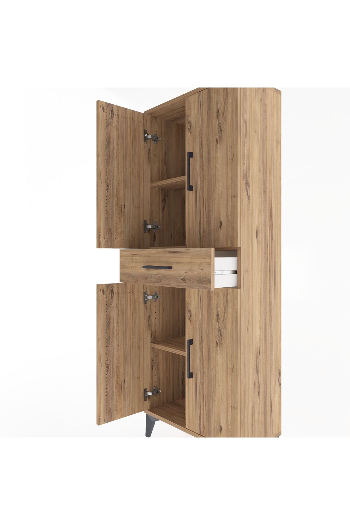 Arges Dolap 3 Raflı Tek Çekmeceli 4 Kapaklı 60x30x163 Çam-Çam