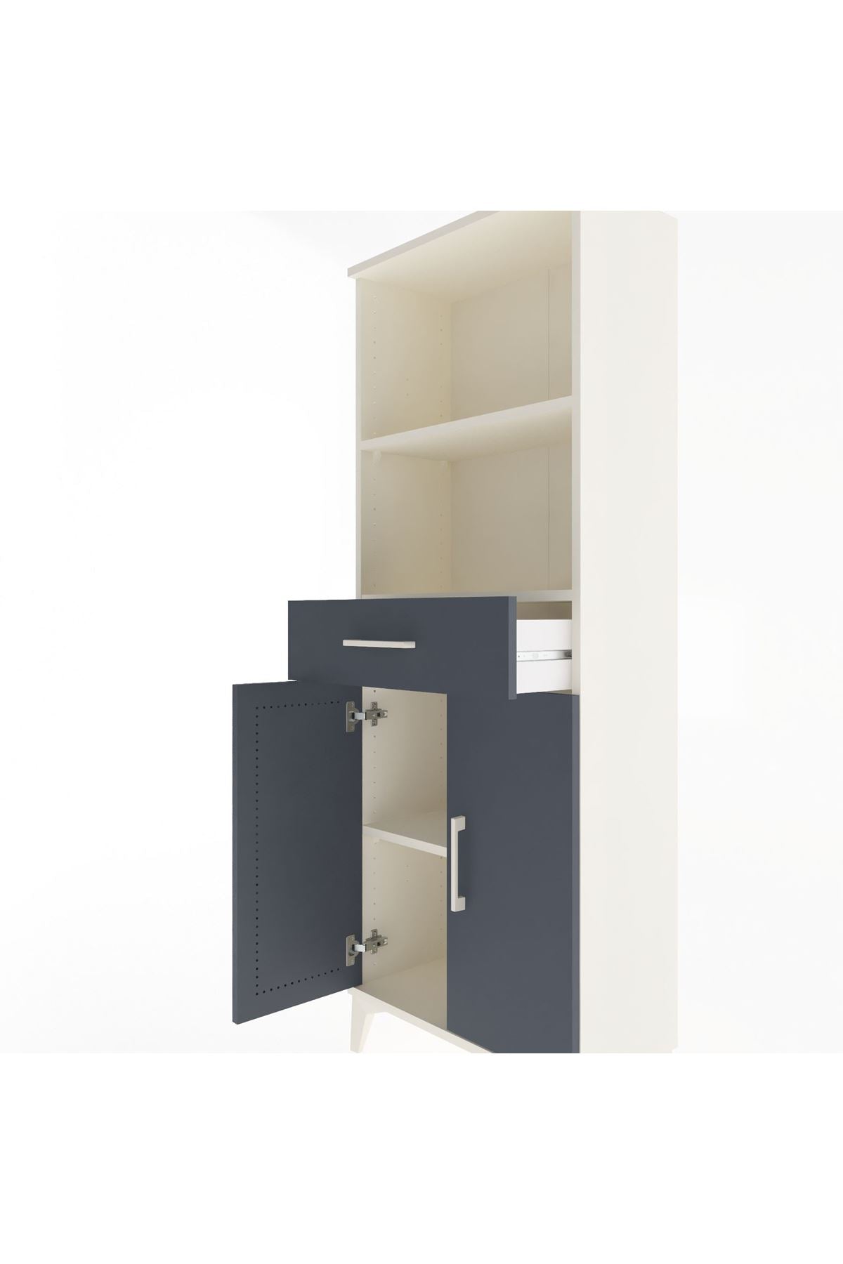 Arges Dolap 3 Raflı Tek Çekmeceli 2 Kapaklı 60x30x163 Aytaşı-Antrasit