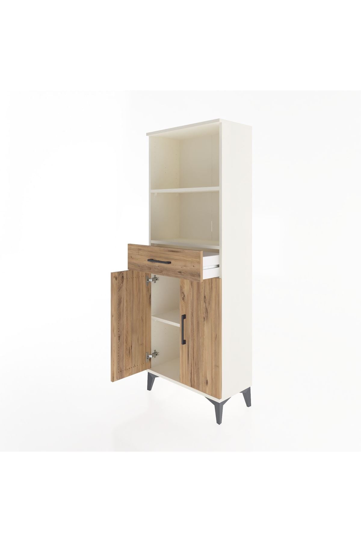 Arges Dolap 3 Raflı Tek Çekmeceli 2 Kapaklı 60x30x163 Aytaşı-Çam
