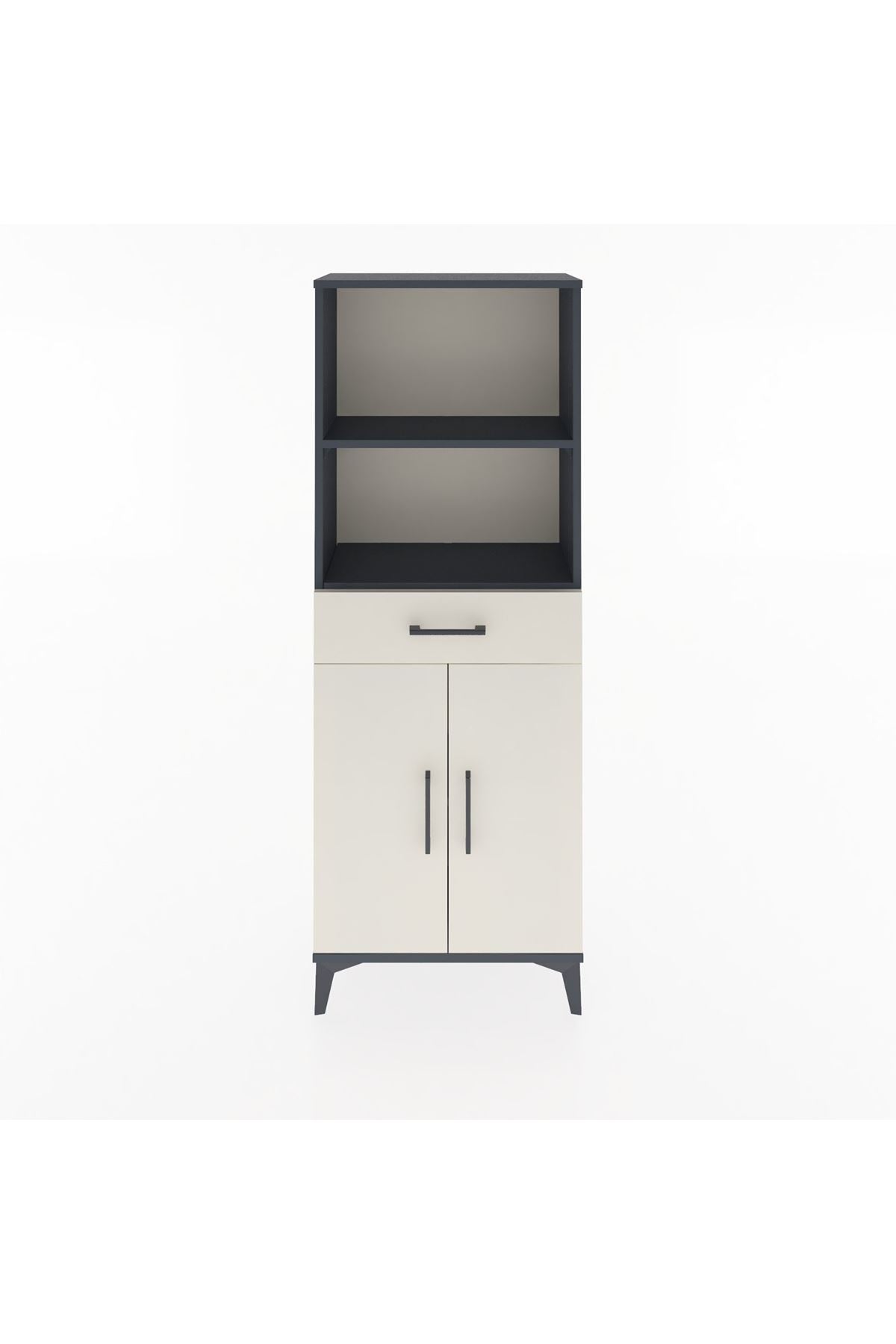 Arges Dolap 3 Raflı Tek Çekmeceli 2 Kapaklı 60x30x163 Antrasit-Aytaşı