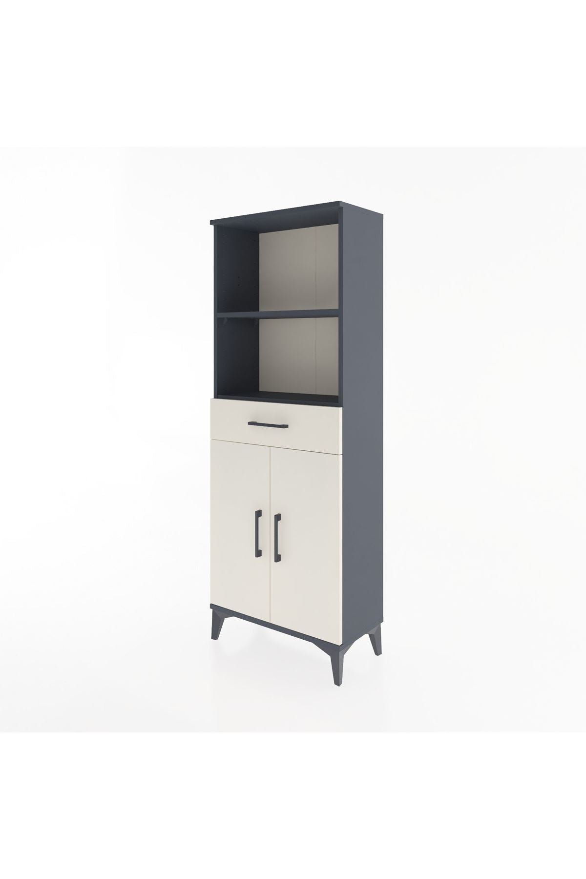 Arges Dolap 3 Raflı Tek Çekmeceli 2 Kapaklı 60x30x163 Antrasit-Aytaşı