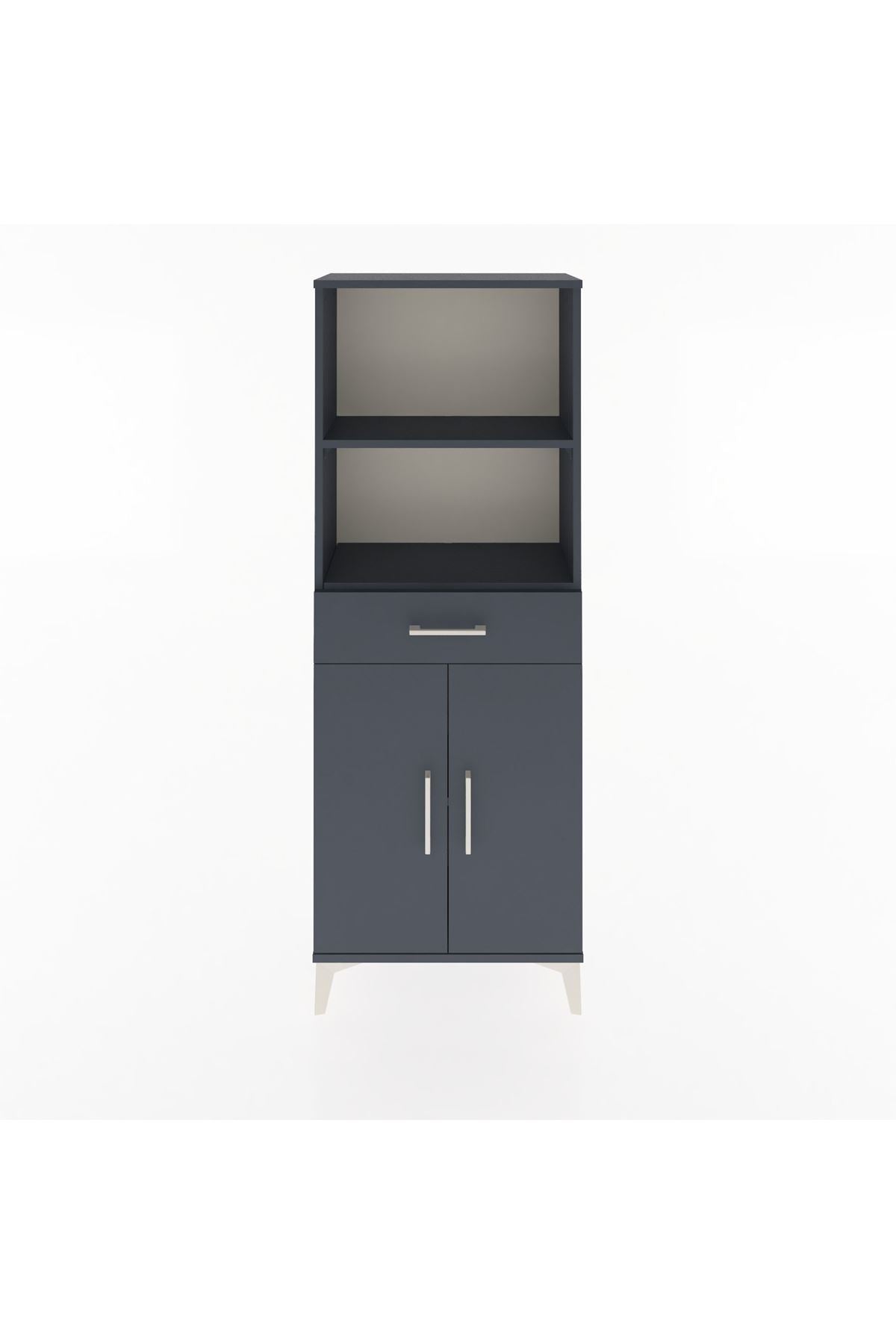 Arges Dolap 3 Raflı Tek Çekmeceli 2 Kapaklı 60x30x163 Antrasit-Antrasit