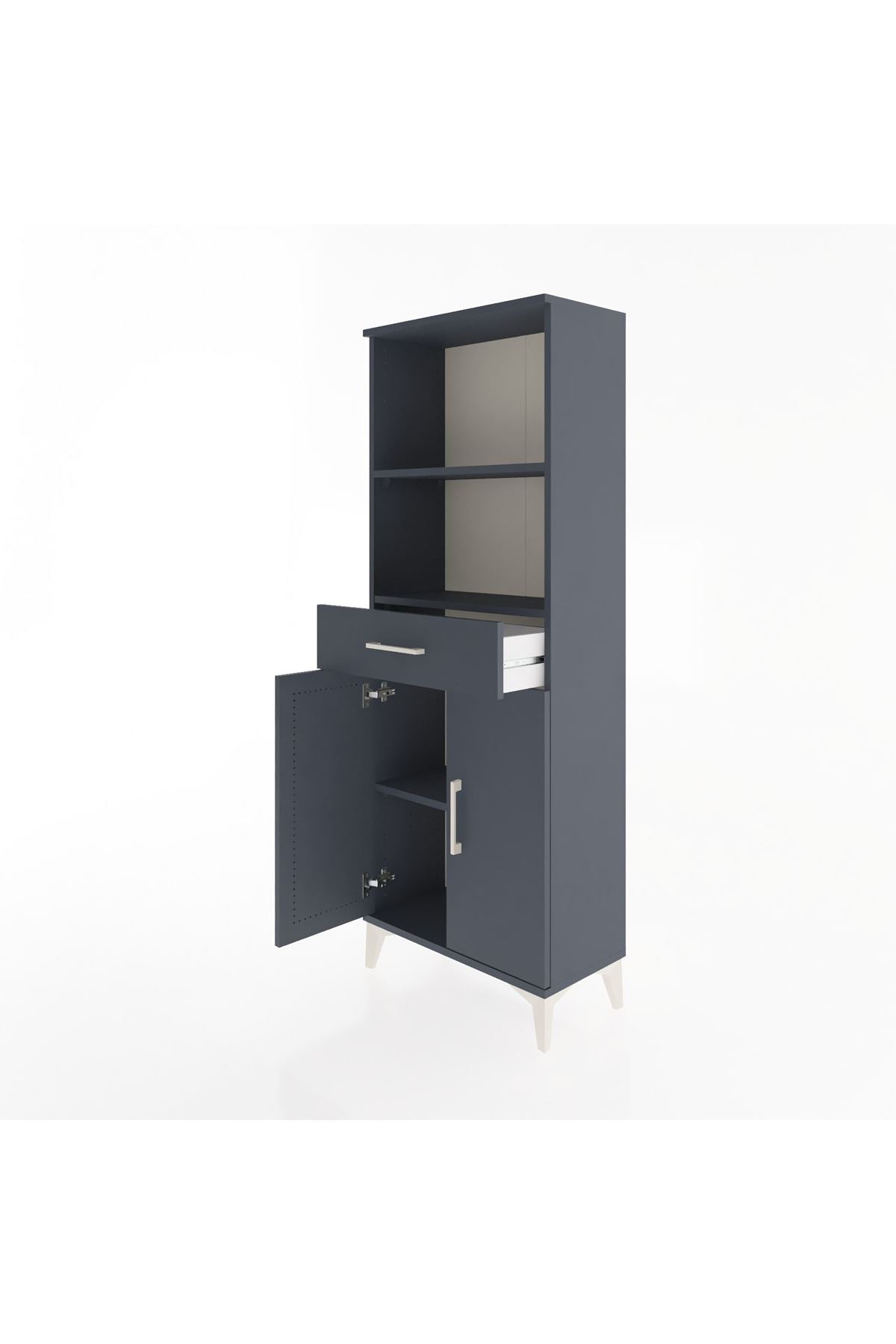 Arges Dolap 3 Raflı Tek Çekmeceli 2 Kapaklı 60x30x163 Antrasit-Antrasit