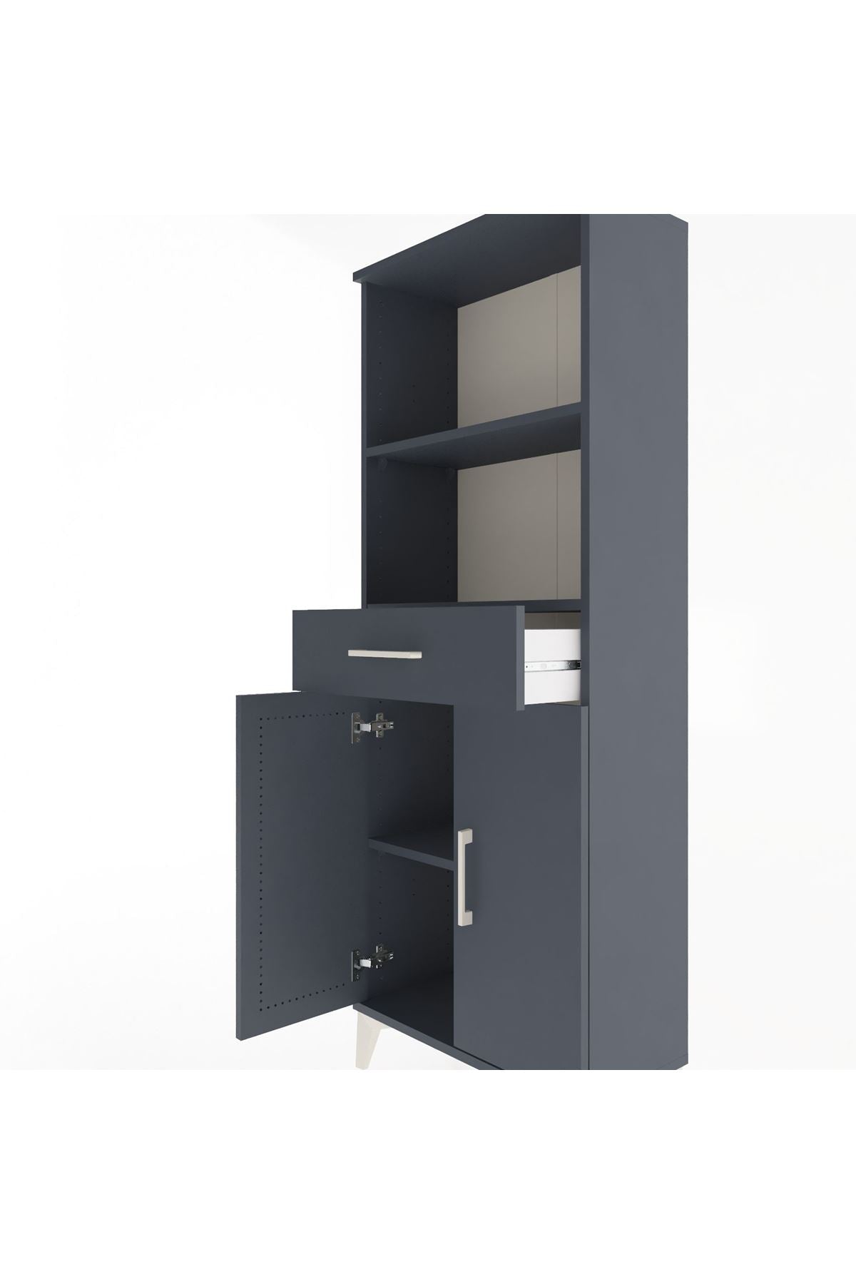 Arges Dolap 3 Raflı Tek Çekmeceli 2 Kapaklı 60x30x163 Antrasit-Antrasit