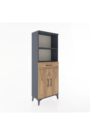 Arges Dolap 3 Raflı Tek Çekmeceli 2 Kapaklı 60x30x163 Antrasit-Çam