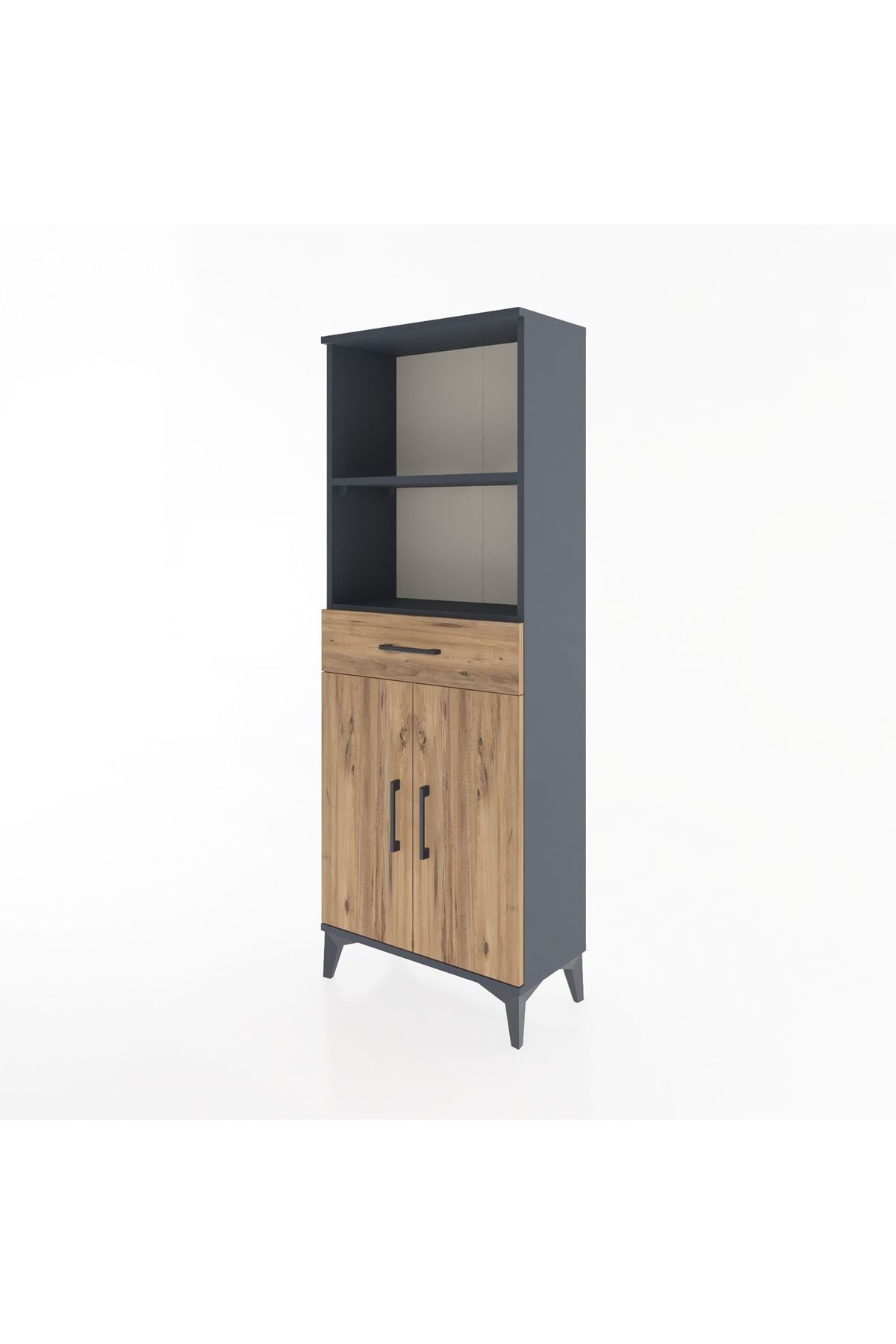 Arges Dolap 3 Raflı Tek Çekmeceli 2 Kapaklı 60x30x163 Antrasit-Çam