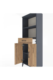 Arges Dolap 3 Raflı Tek Çekmeceli 2 Kapaklı 60x30x163 Antrasit-Çam