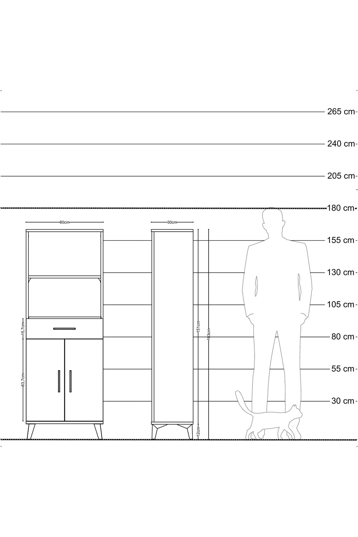 Arges Dolap 3 Raflı Tek Çekmeceli 2 Kapaklı 60x30x163 Antrasit-Çam