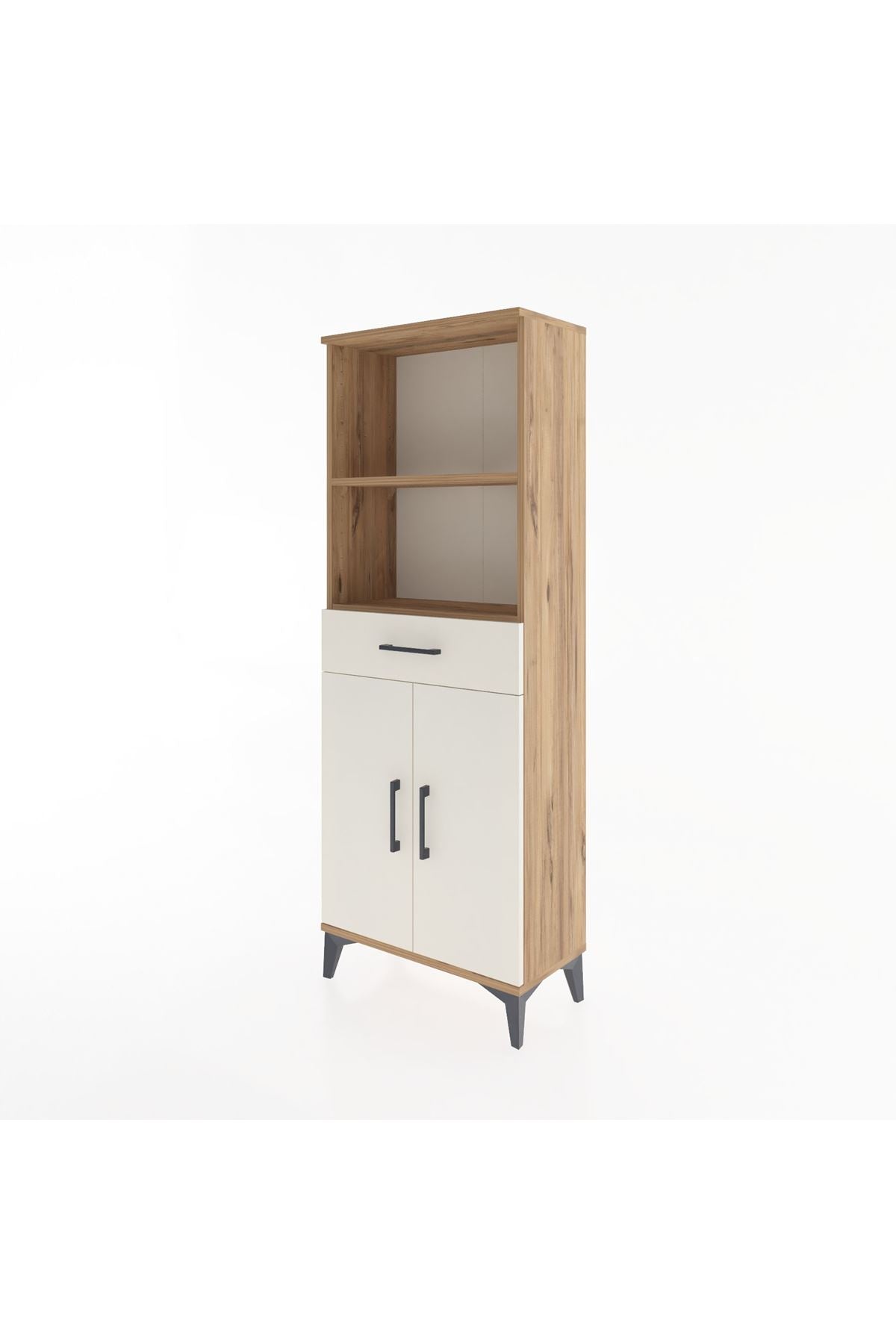 Arges Dolap 3 Raflı Tek Çekmeceli 2 Kapaklı 60x30x163 Çam-Aytaşı