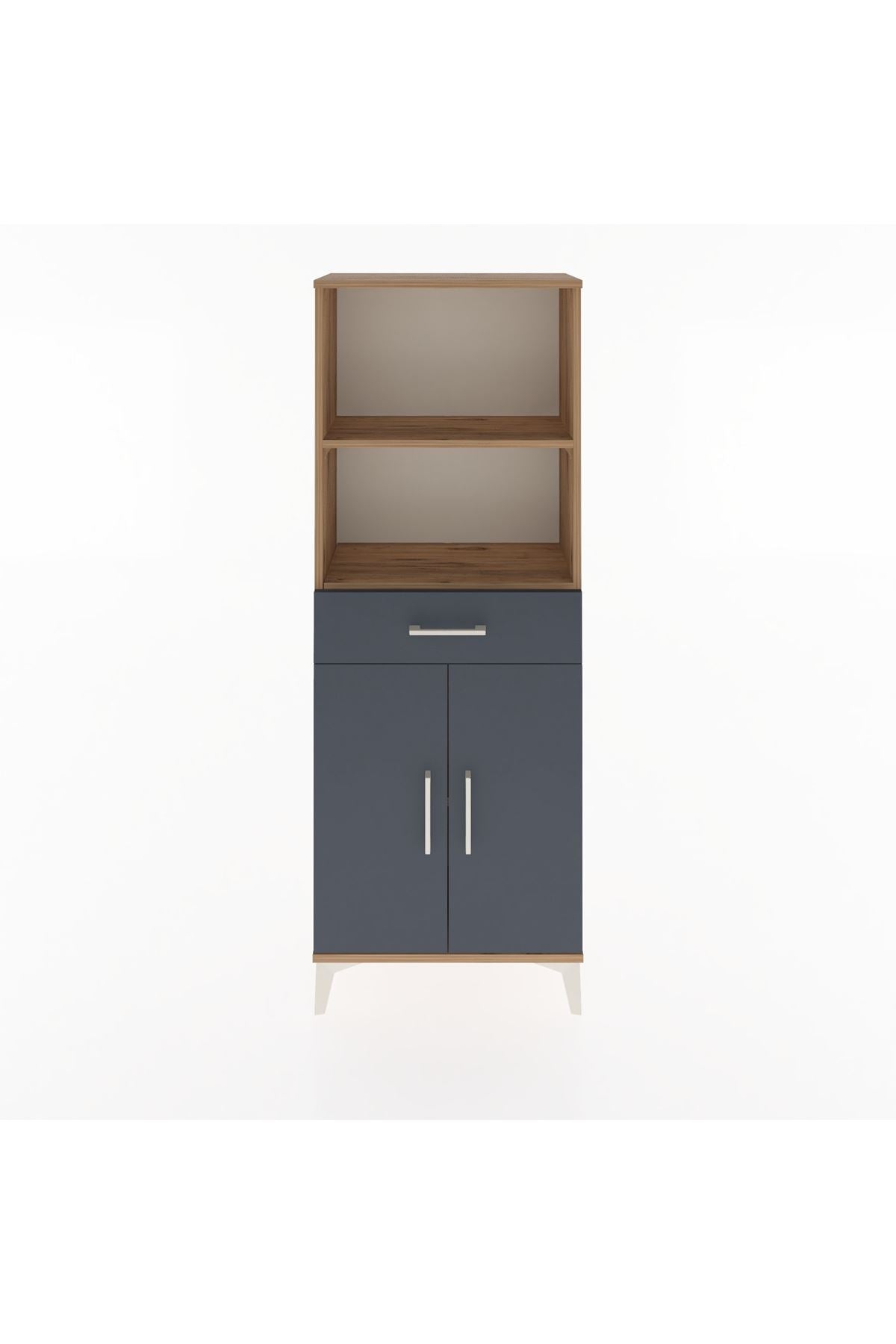 Arges Dolap 3 Raflı Tek Çekmeceli 2 Kapaklı 60x30x163 Çam-Antrasit