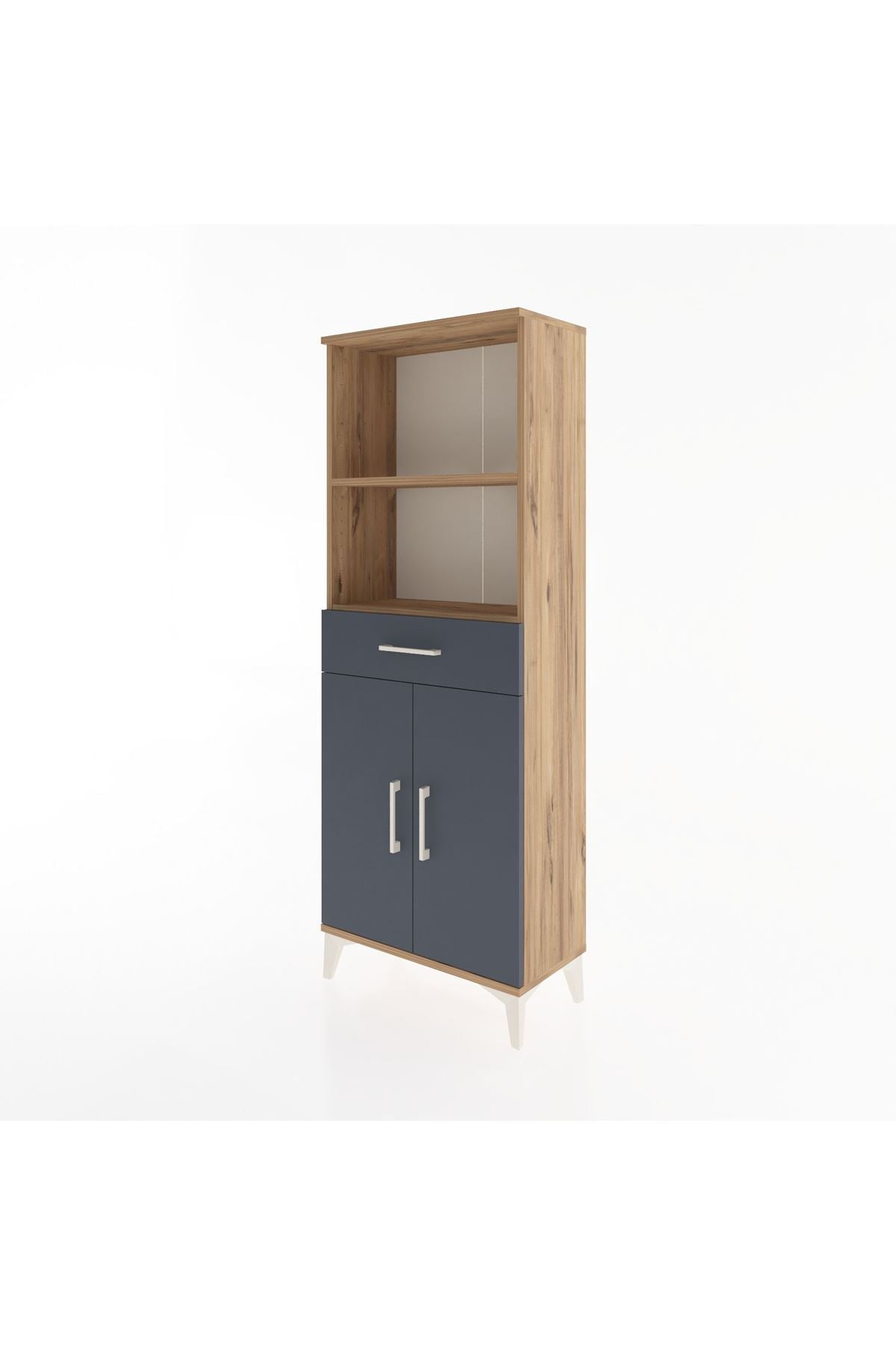 Arges Dolap 3 Raflı Tek Çekmeceli 2 Kapaklı 60x30x163 Çam-Antrasit