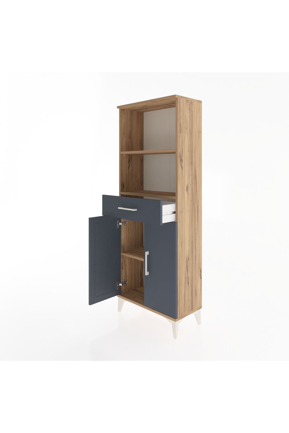 Arges Dolap 3 Raflı Tek Çekmeceli 2 Kapaklı 60x30x163 Çam-Antrasit