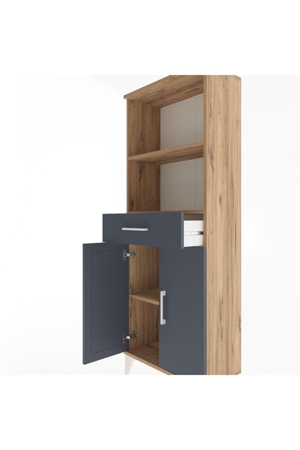 Arges Dolap 3 Raflı Tek Çekmeceli 2 Kapaklı 60x30x163 Çam-Antrasit