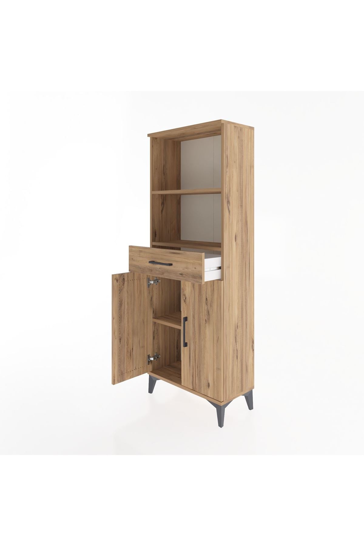 Arges Dolap 3 Raflı Tek Çekmeceli 2 Kapaklı 60x30x163 Çam-Çam