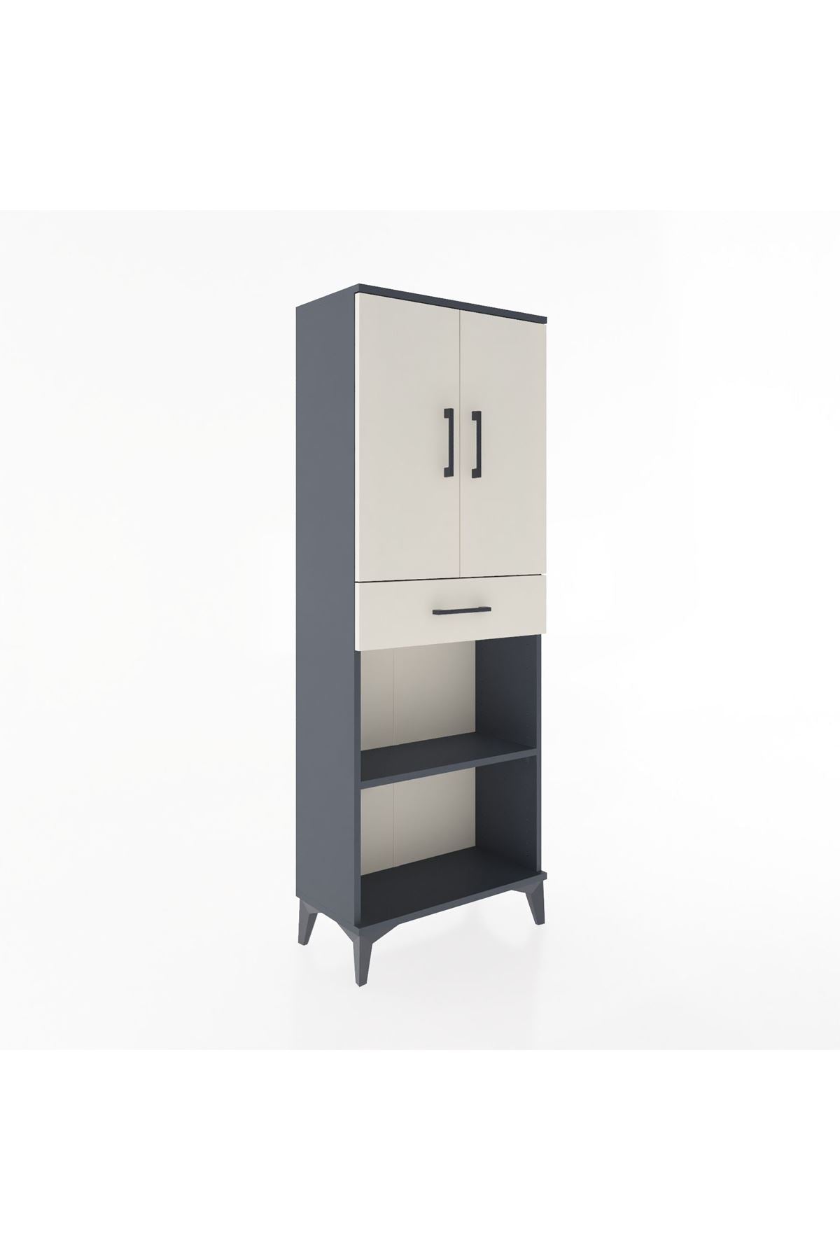 Arges Dolap 3 Raflı Tek Çekmeceli 2 Kapaklı 60x30x163 Antrasit-Aytaşı