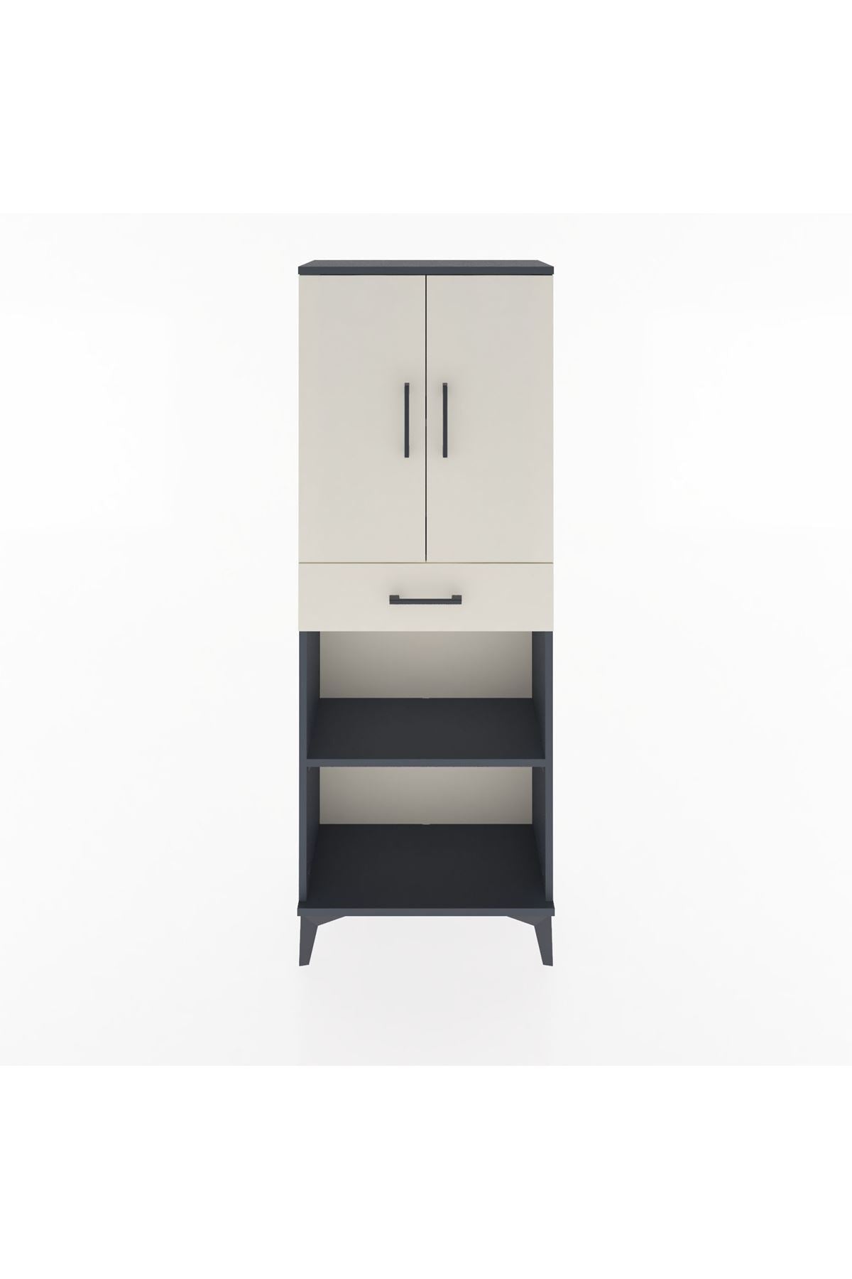 Arges Dolap 3 Raflı Tek Çekmeceli 2 Kapaklı 60x30x163 Antrasit-Aytaşı