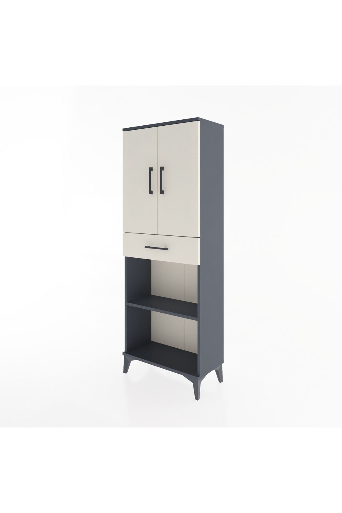 Arges Dolap 3 Raflı Tek Çekmeceli 2 Kapaklı 60x30x163 Antrasit-Aytaşı