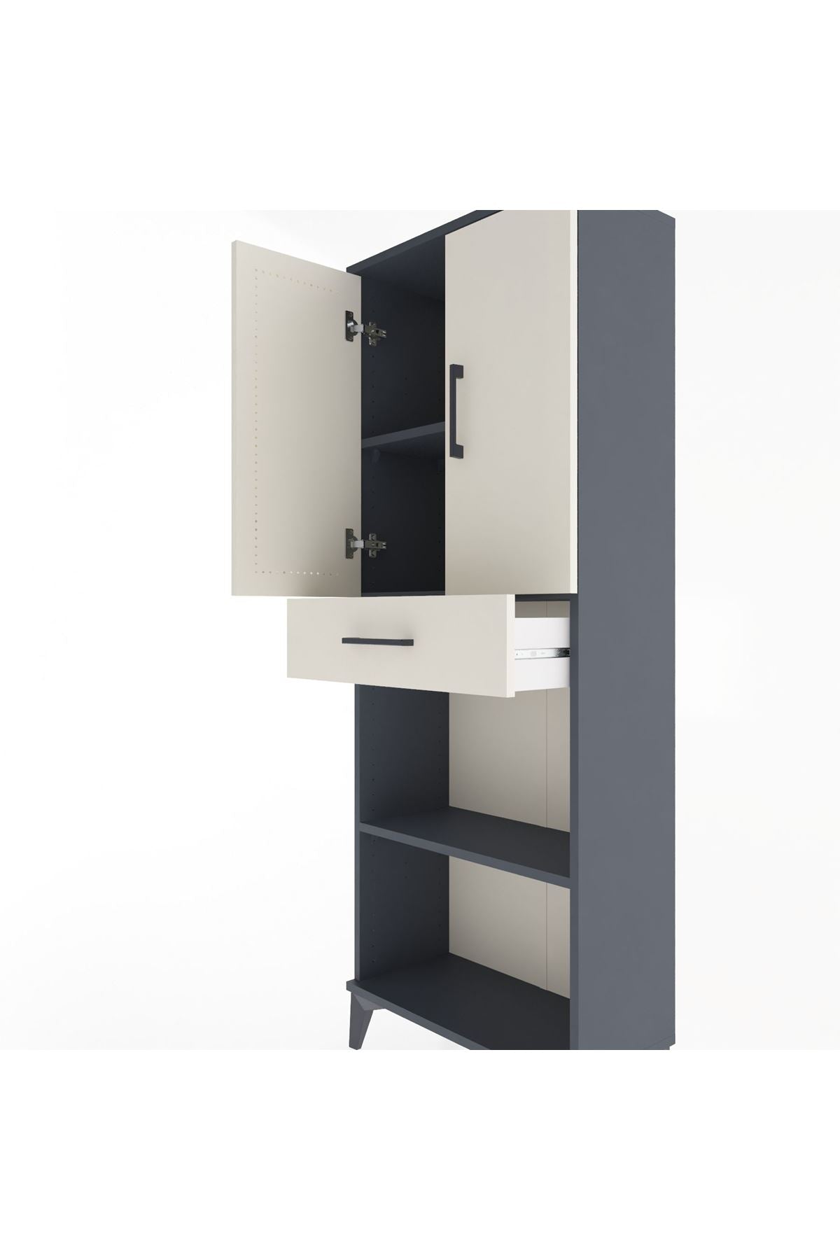 Arges Dolap 3 Raflı Tek Çekmeceli 2 Kapaklı 60x30x163 Antrasit-Aytaşı
