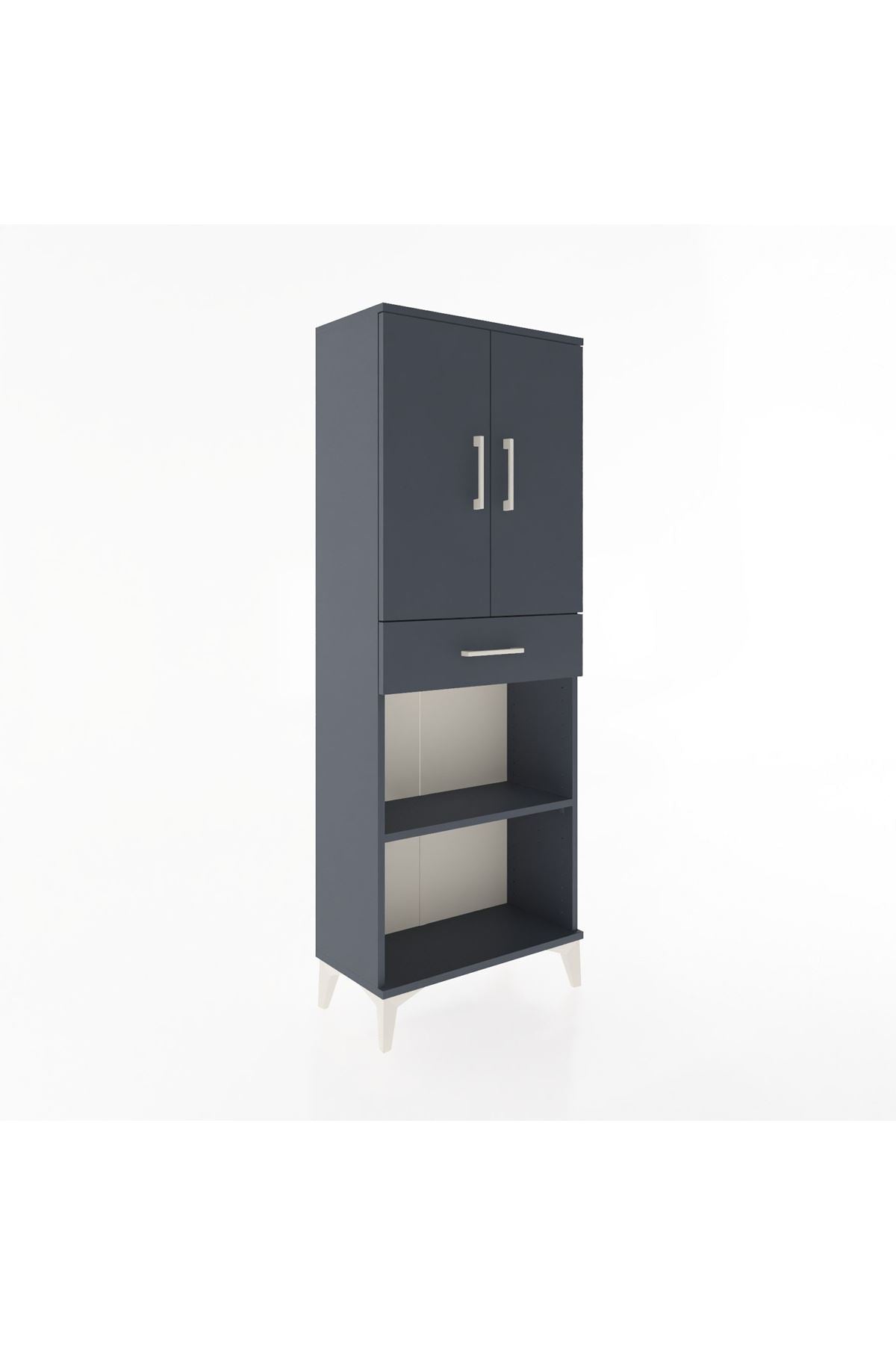 Arges Dolap 3 Raflı Tek Çekmeceli 2 Kapaklı 60x30x163 Antrasit-Antrasit