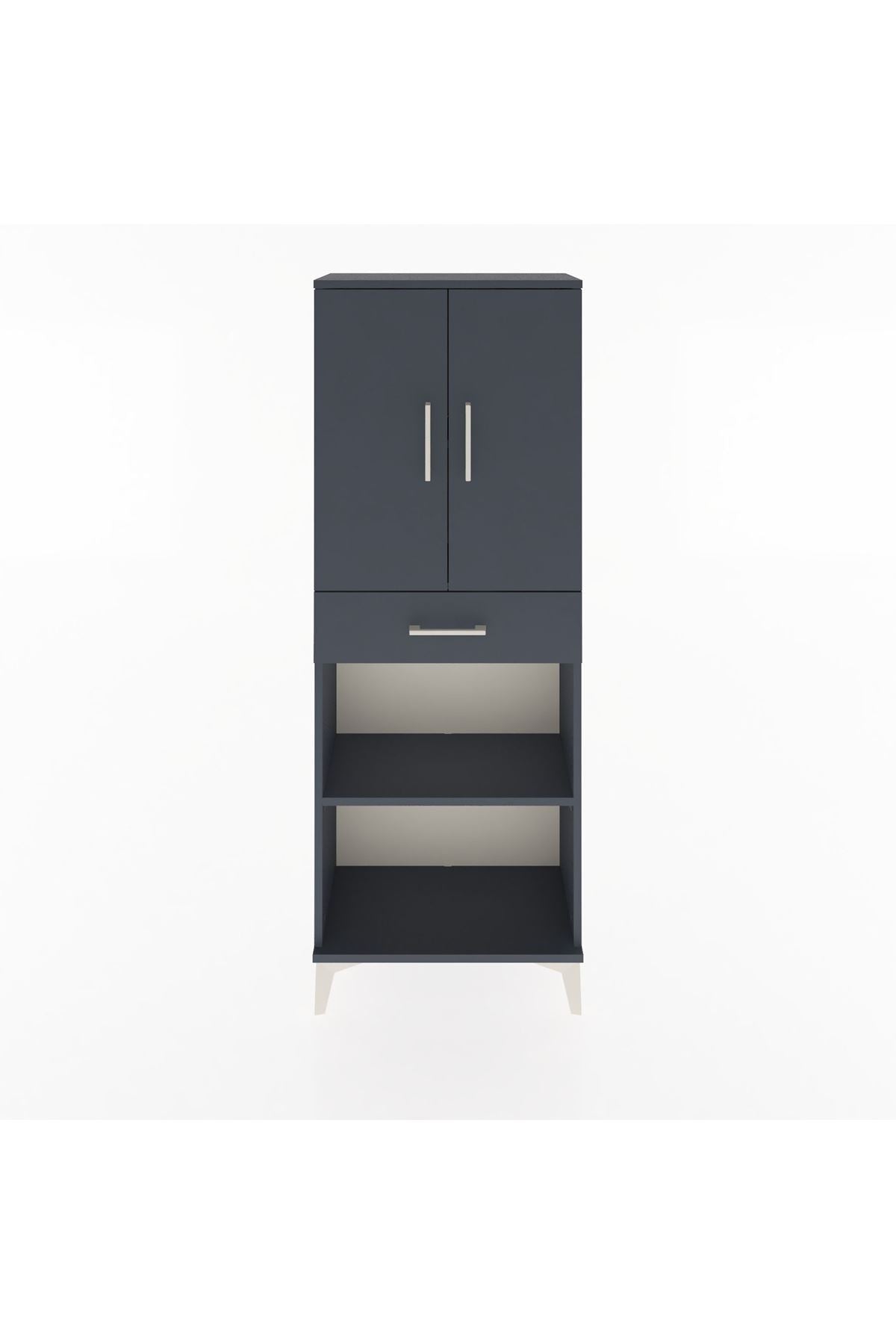 Arges Dolap 3 Raflı Tek Çekmeceli 2 Kapaklı 60x30x163 Antrasit-Antrasit