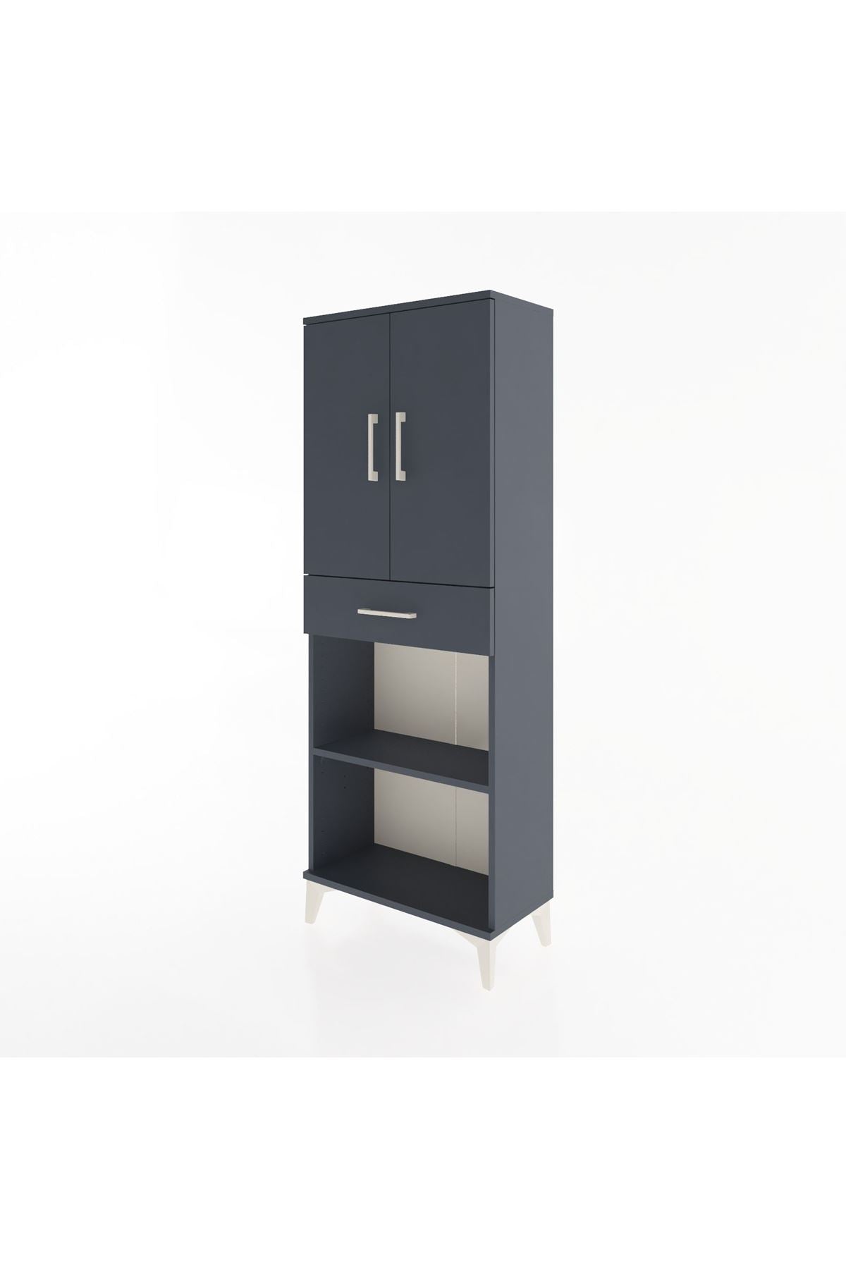 Arges Dolap 3 Raflı Tek Çekmeceli 2 Kapaklı 60x30x163 Antrasit-Antrasit