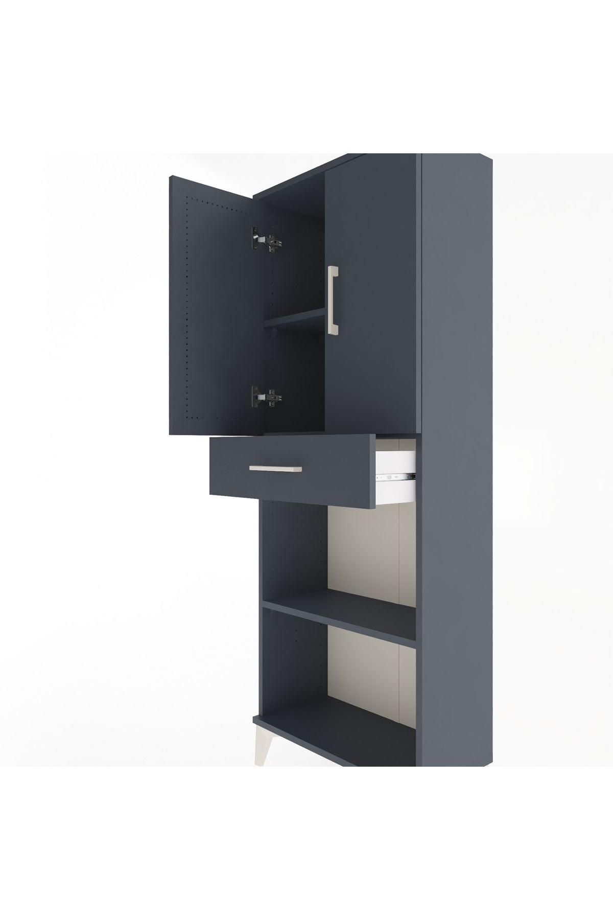 Arges Dolap 3 Raflı Tek Çekmeceli 2 Kapaklı 60x30x163 Antrasit-Antrasit